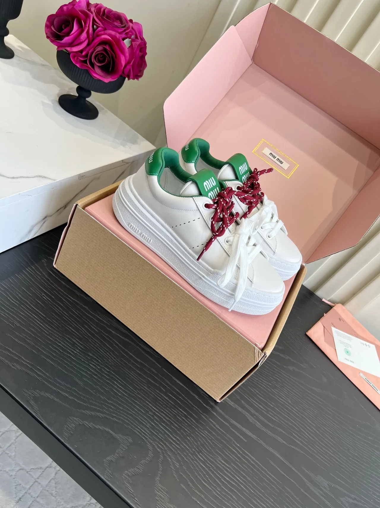 Miu Miu Cowhide Denim Sneakers in White · view 3