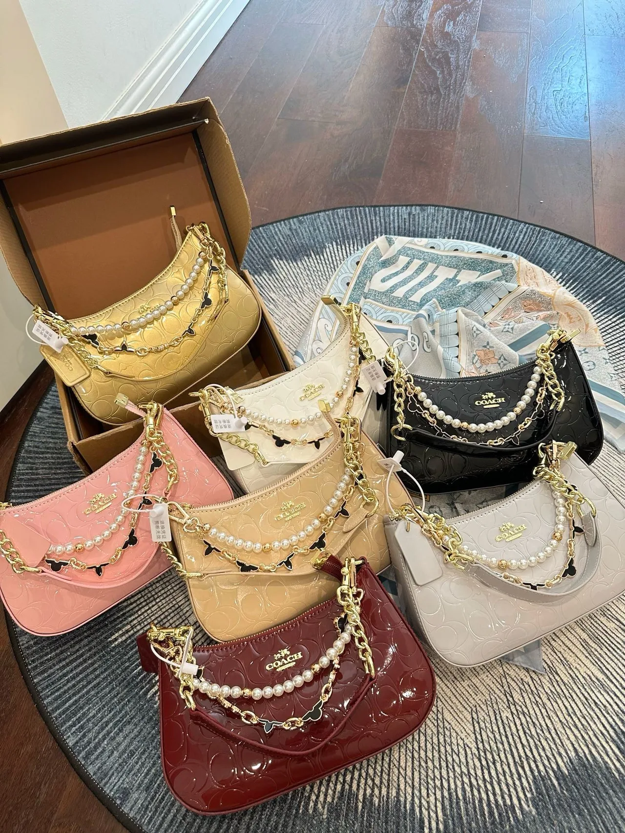Coach Teri chain hobo in Beige & Burgundy & White & Yellow & Grey & Pink & Black · view 8