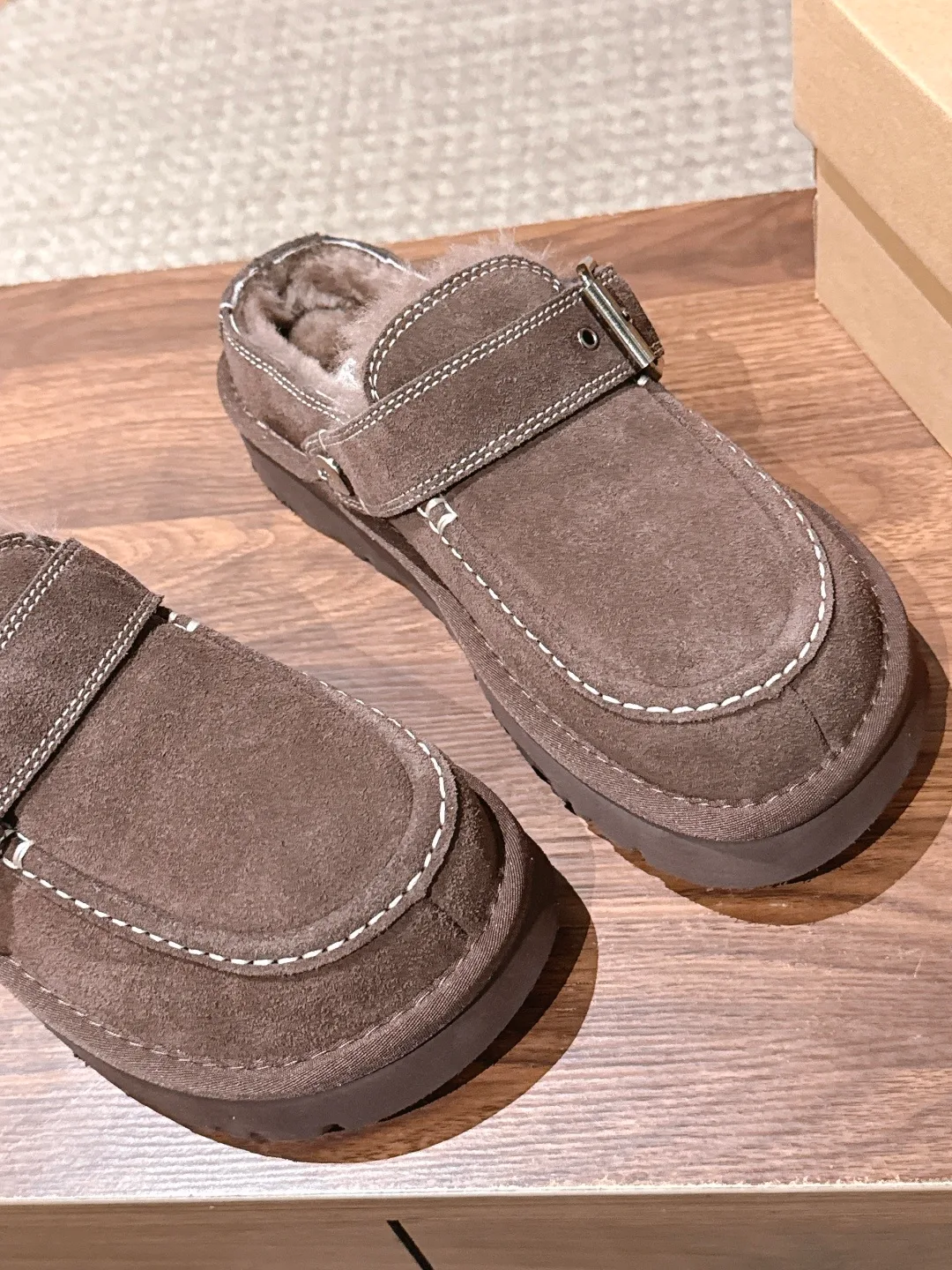 UGG Suede-Look Buckle Platform Loafer Mules in Brown · view 6