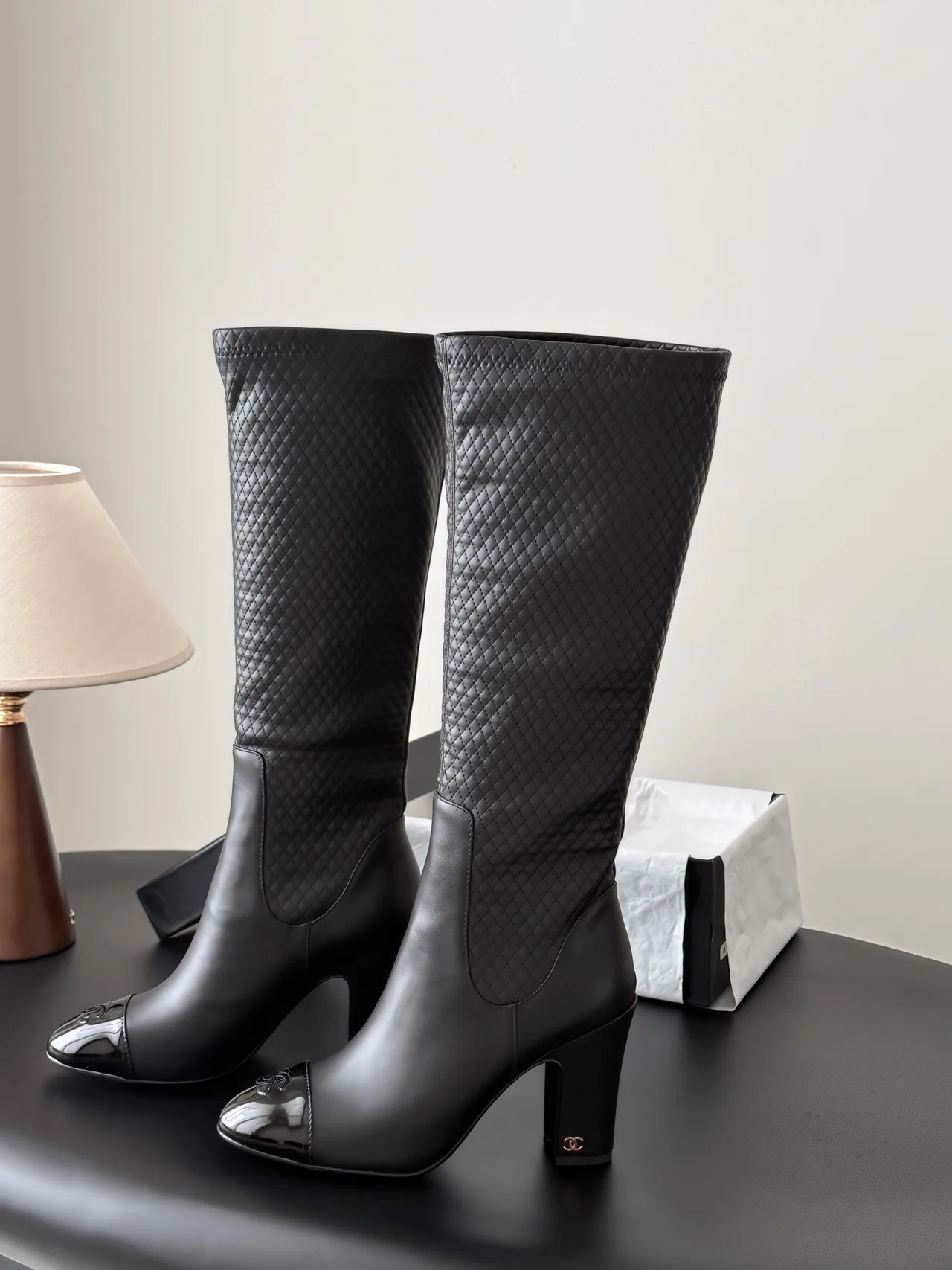 Chanel Cowhide Glossy Pointed-Toe Boots in Black · view 2