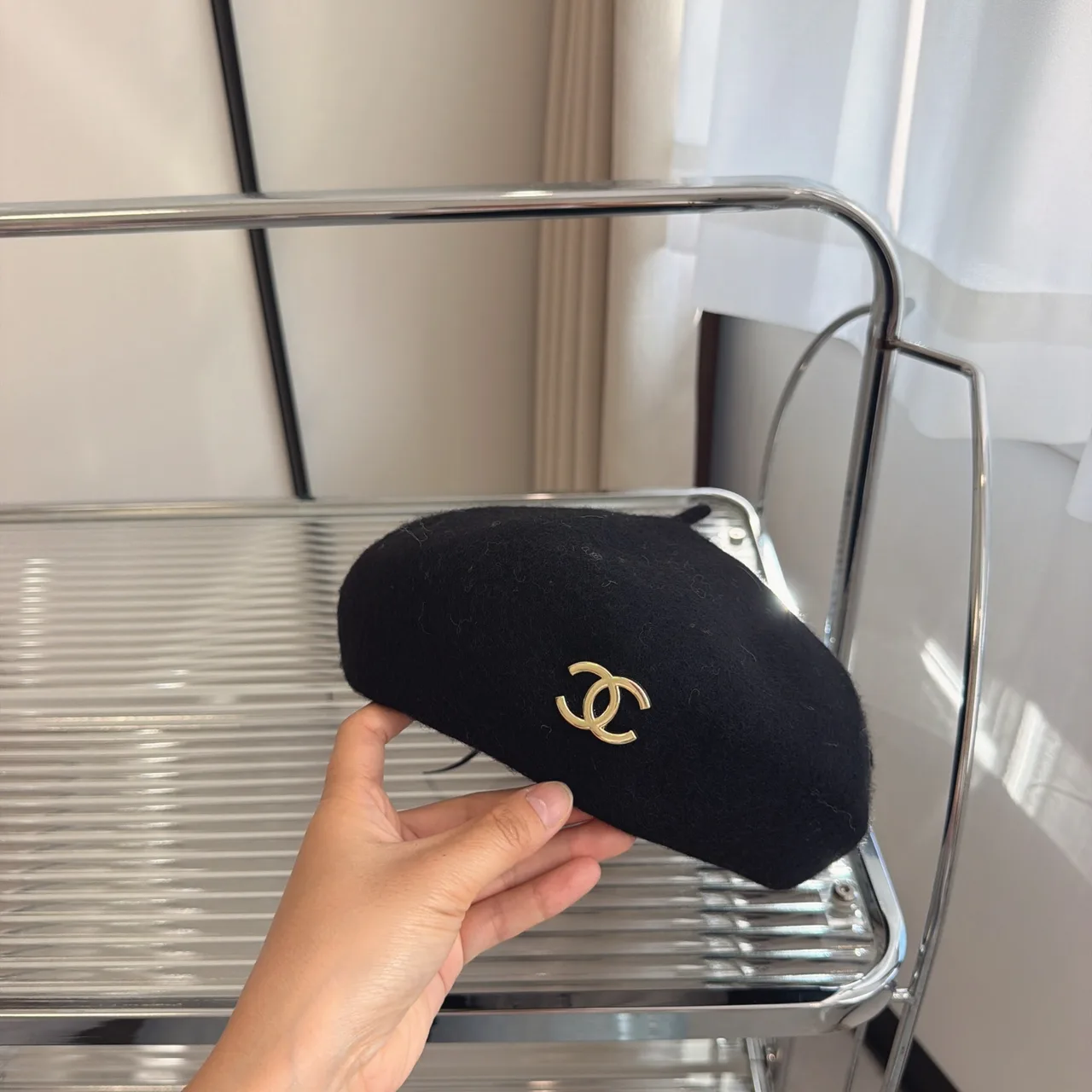 Chanel CC Beret in Grey & Cream & Black · view 4