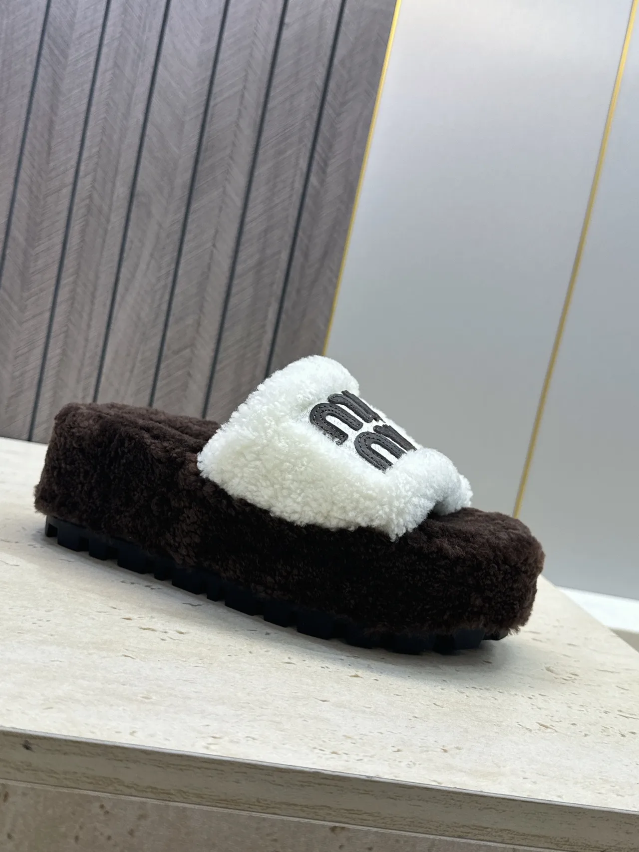 Miu Miu Plush Slide Sandals in Brown · view 6