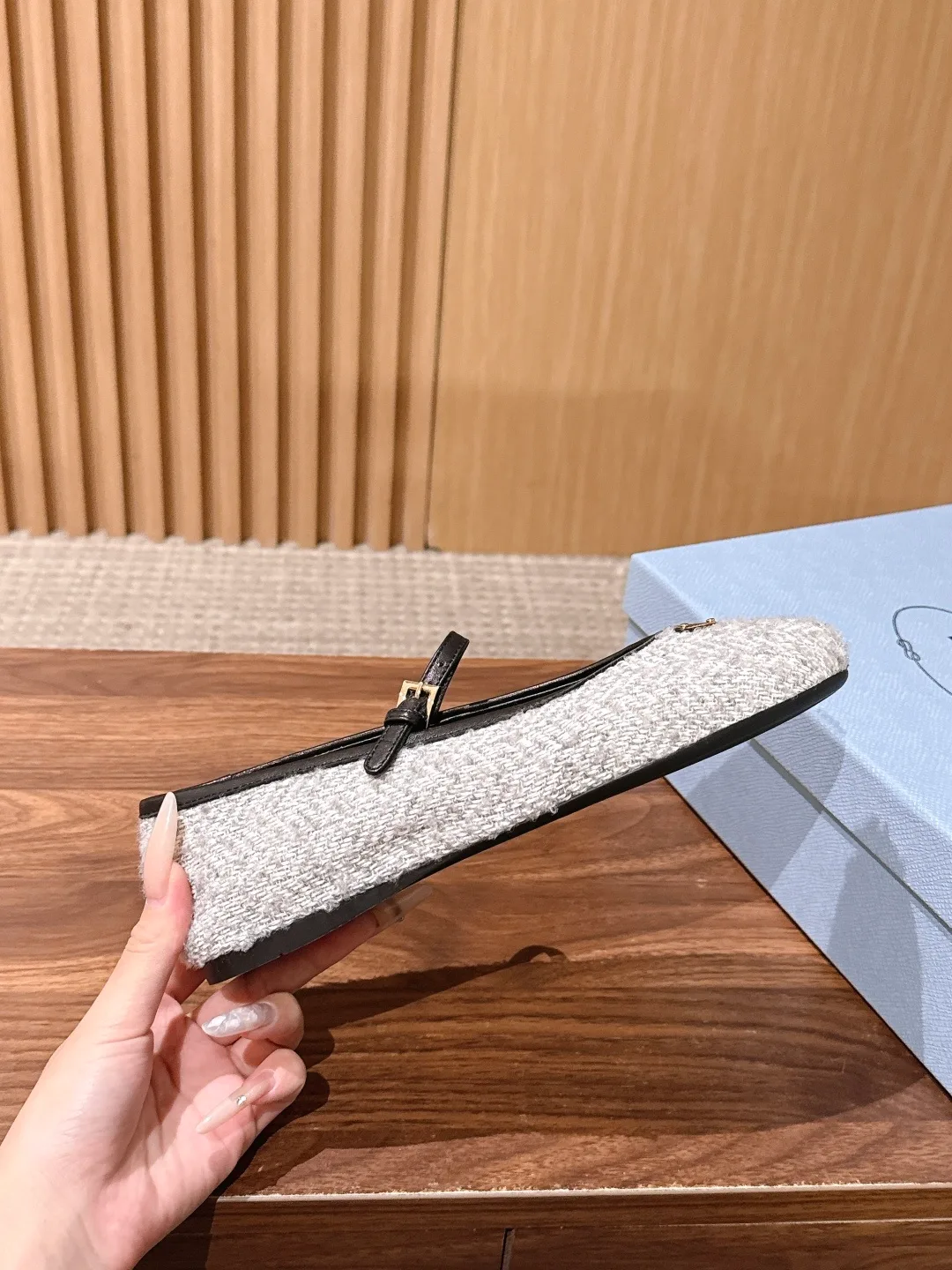 Prada Smooth Flats in Grey · view 5