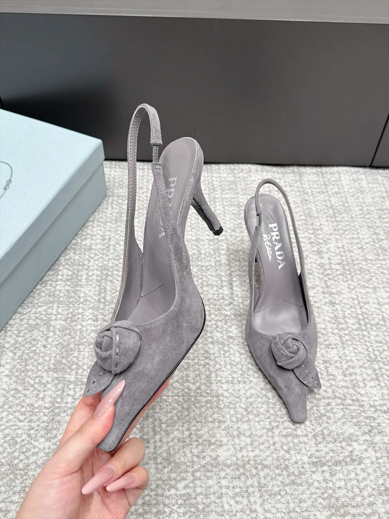 Prada Pointed Slingback Pumps in Grey · view 3