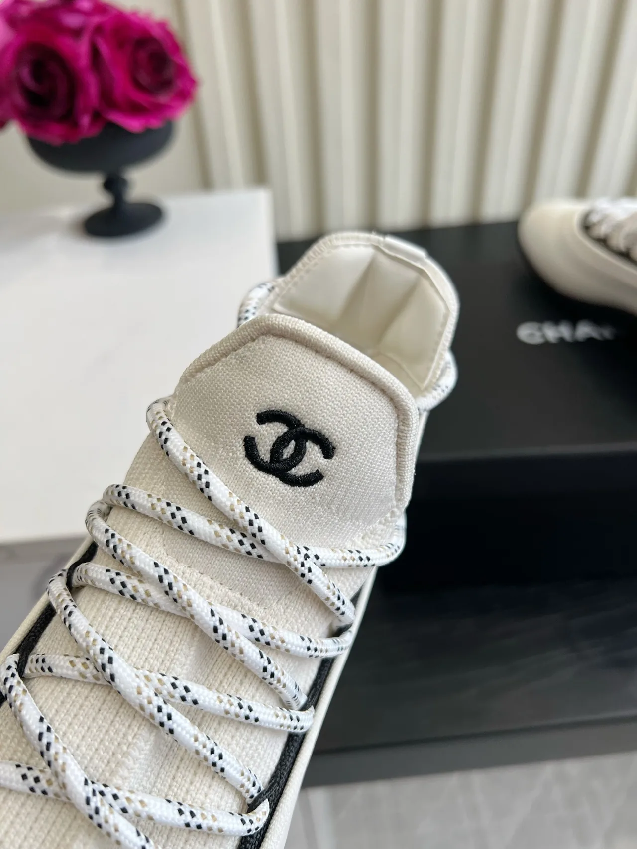 Chanel Sheepskin Striped Sneakers in White · view 8