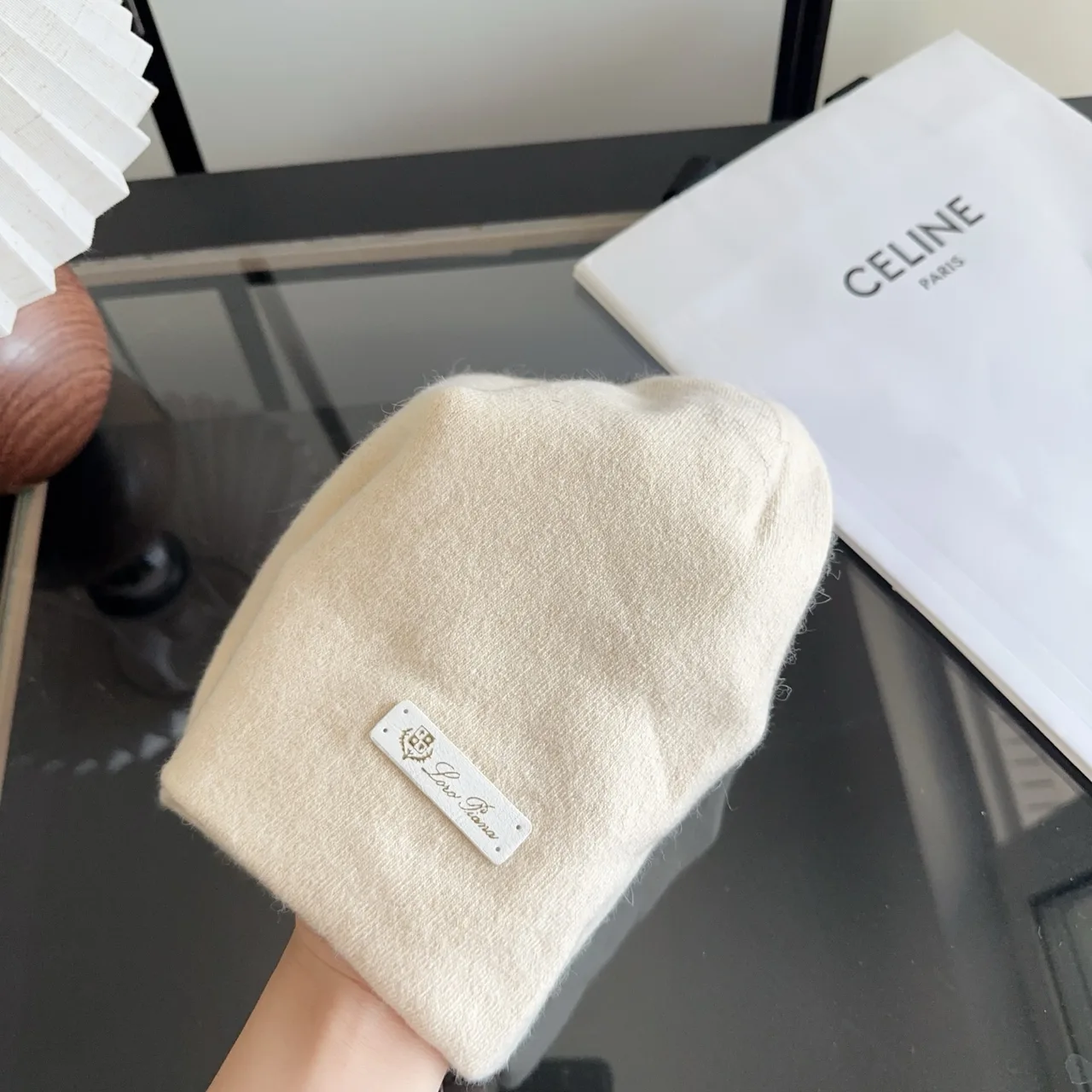 Celine Smooth Beanie in Cream · view 6