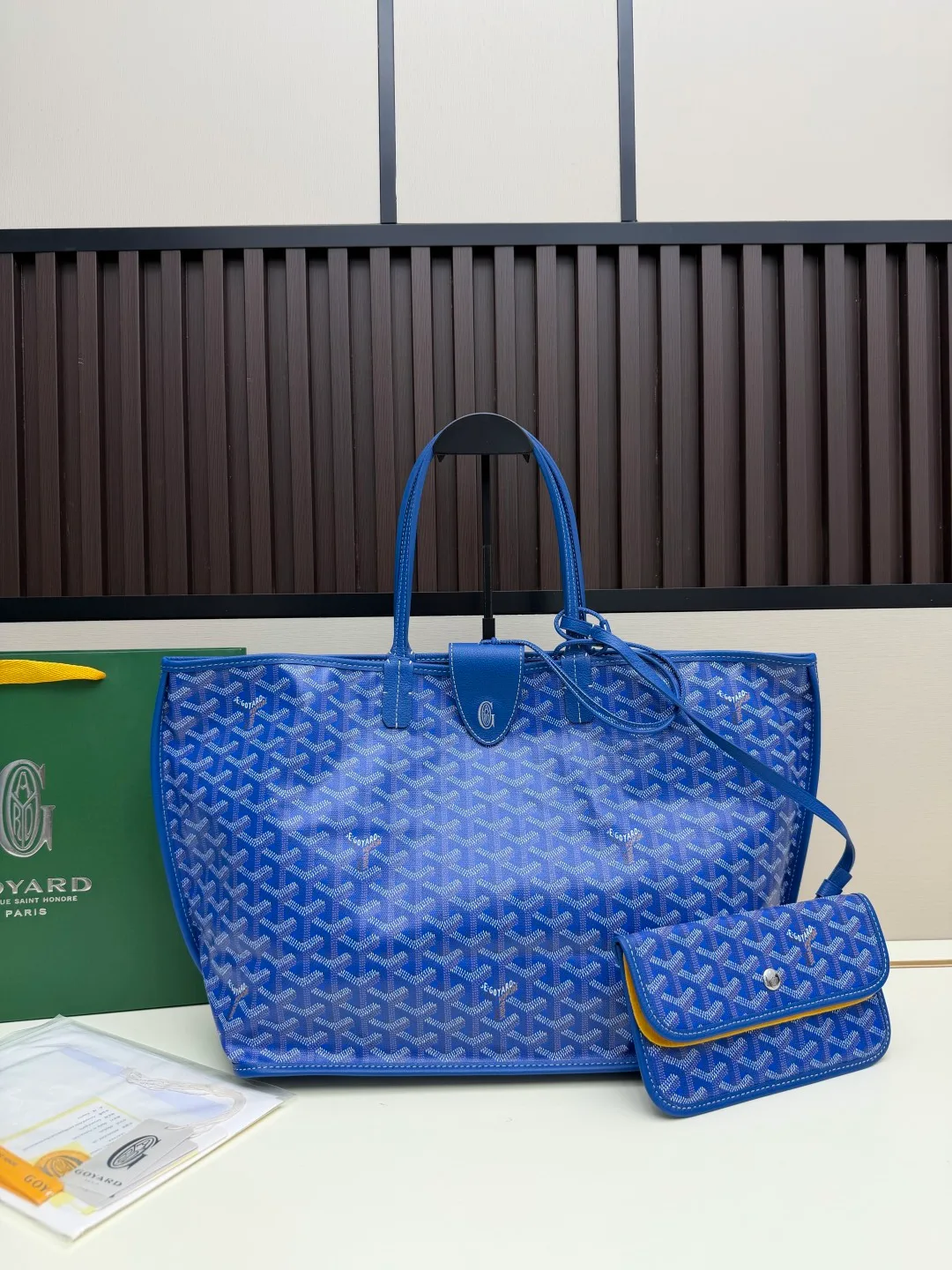 Goyard Canvas Smooth Patterned Tote with Pouch in Blue · view 1