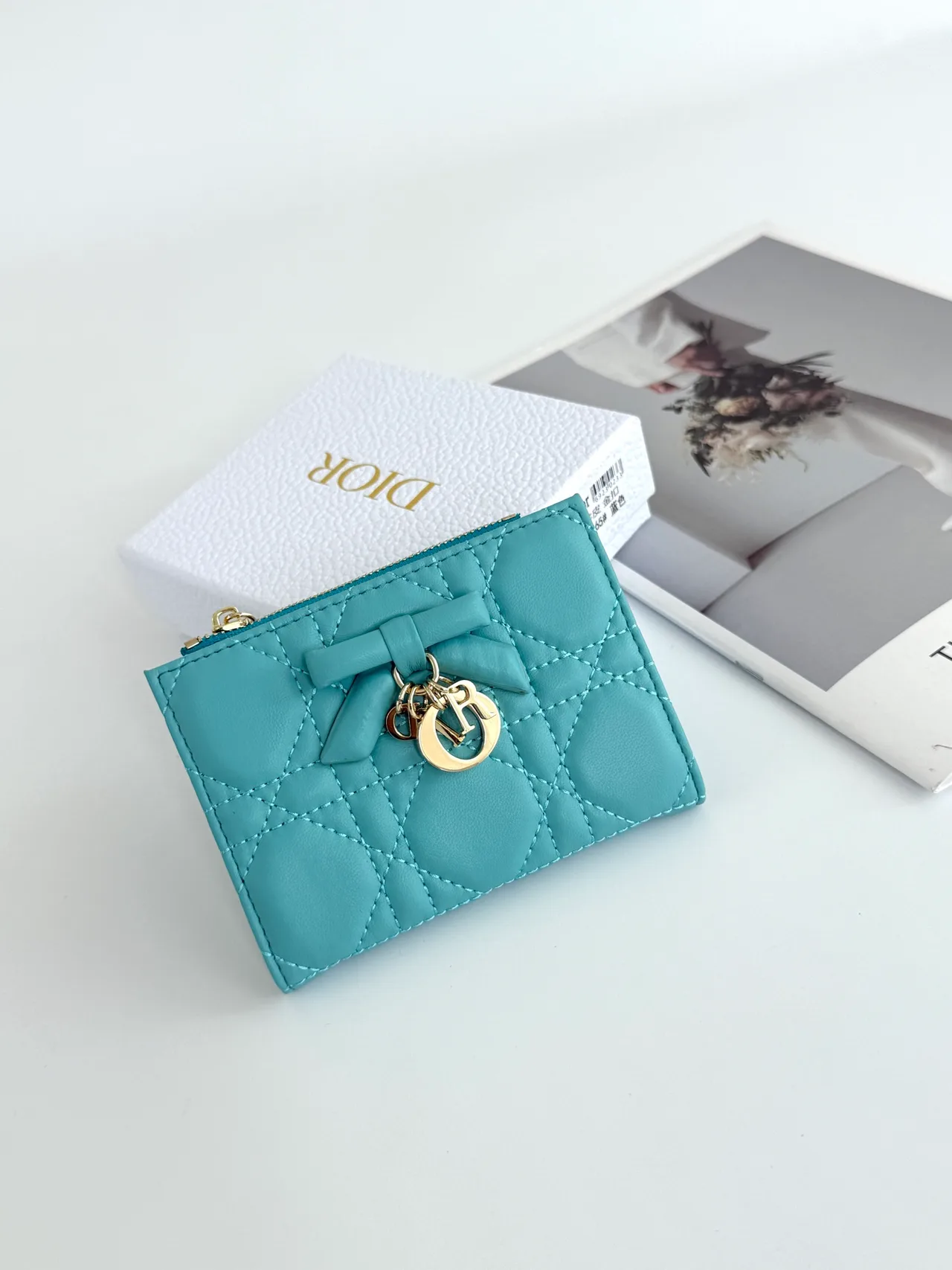 Dior Lambskin Quilted Glossy Wallet in Blue · view 1