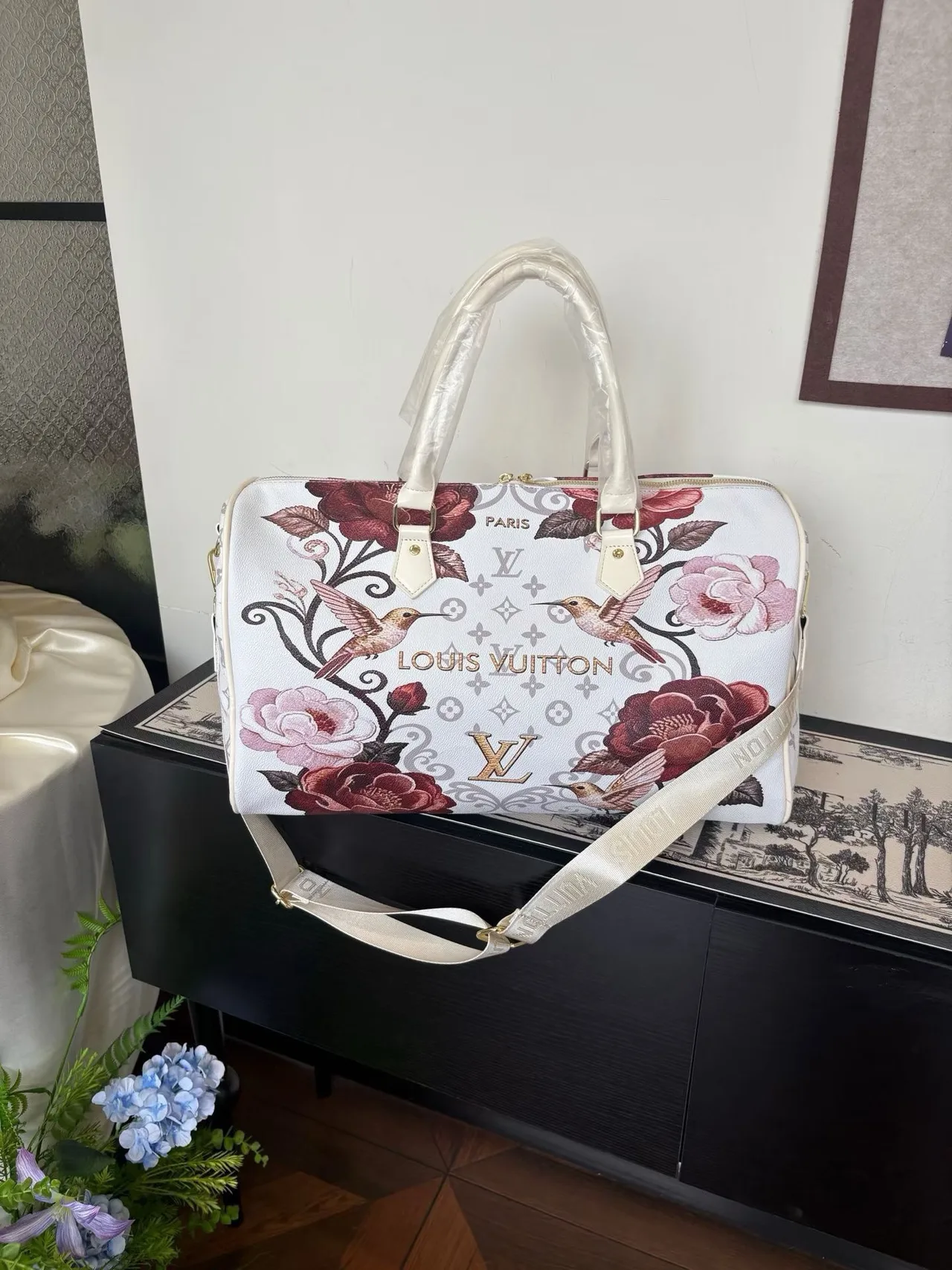 Louis Vuitton Printed Duffel in White · view 5