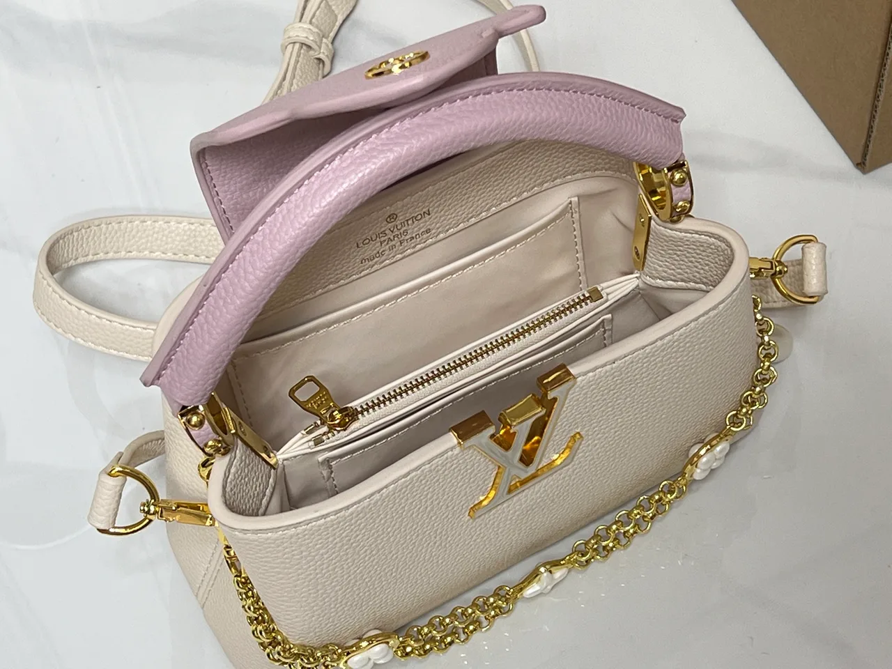 Louis Vuitton Cowhide Top-Handle Bag in White · view 8