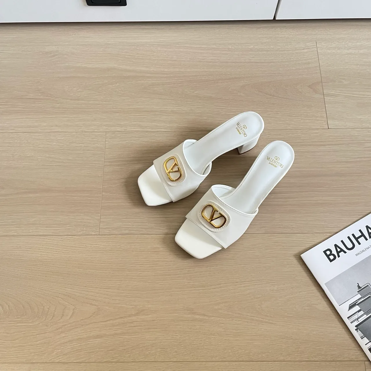 Valentino Sheepskin Smooth Square-Toe Mules in White · view 2