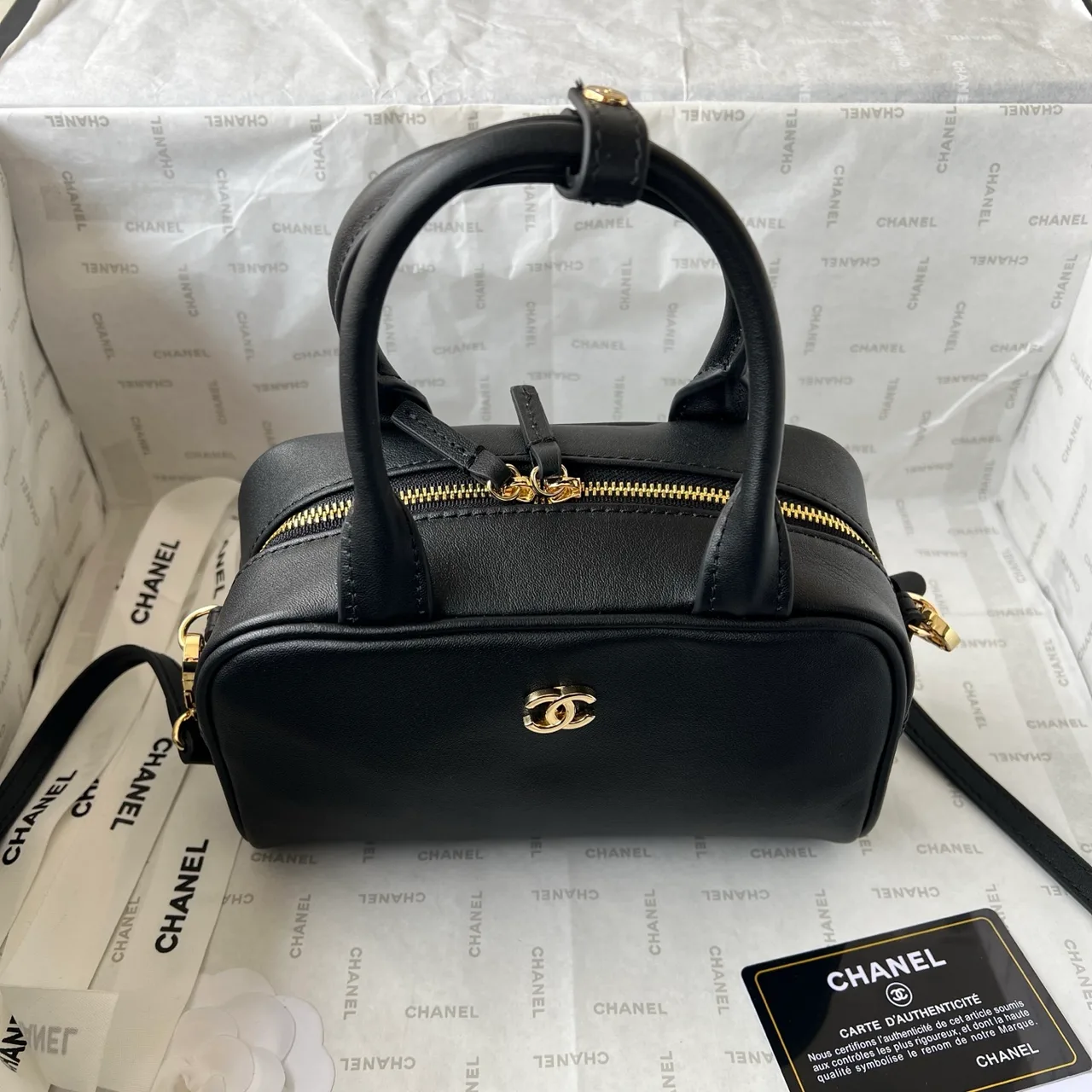 Chanel Quilted Top-Handle Bag in Black · view 2