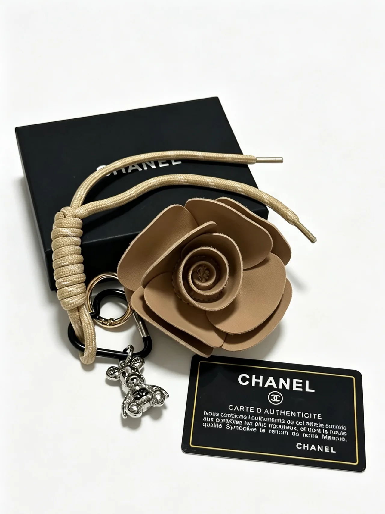 Chanel Woven Rose Keychain in Brown · view 2