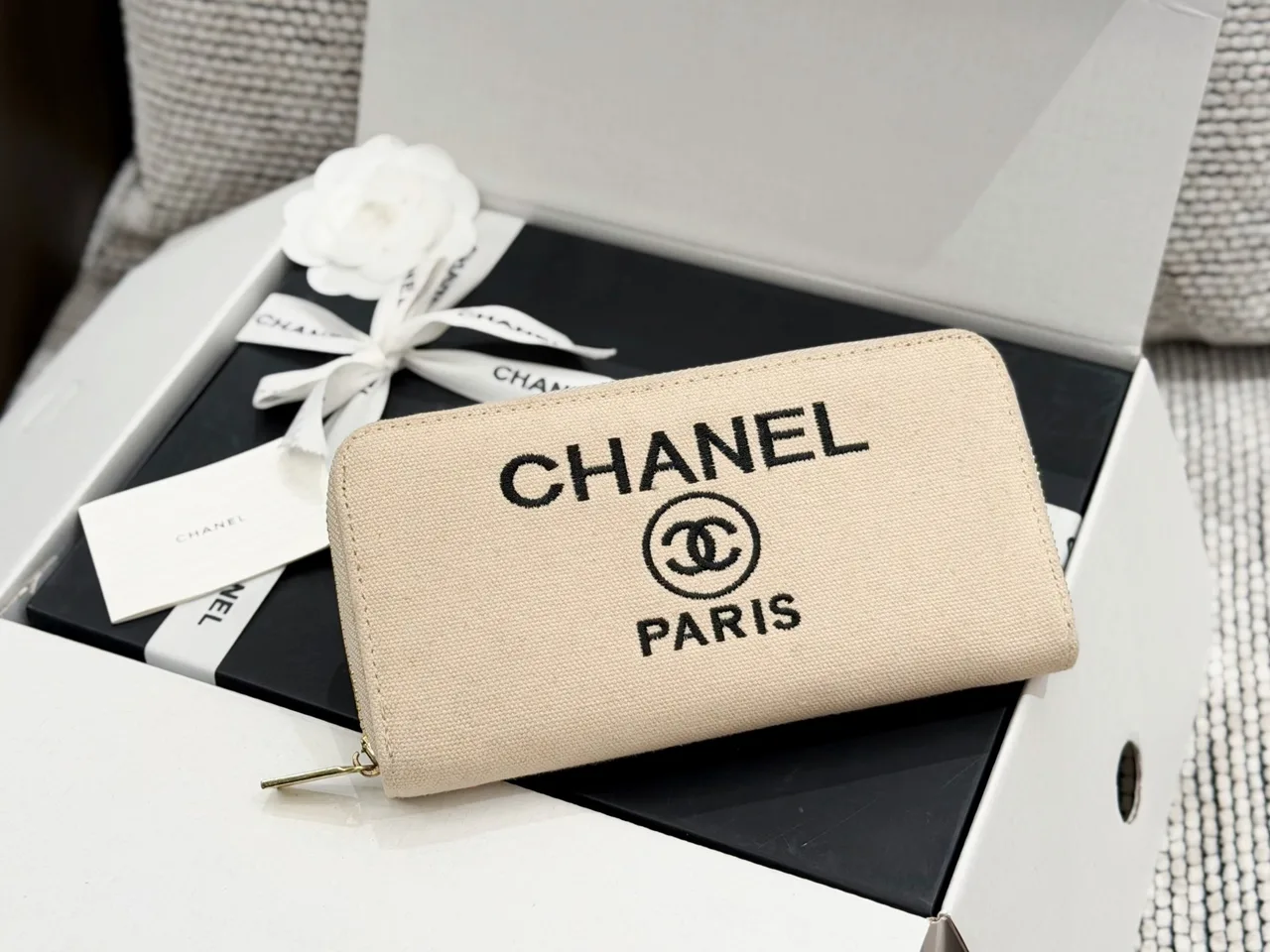 Chanel Long Wallet in White & Beige & Pink & Black · view 2