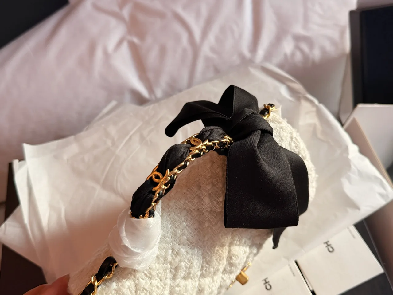 Chanel Quilted Clutch in White · view 3