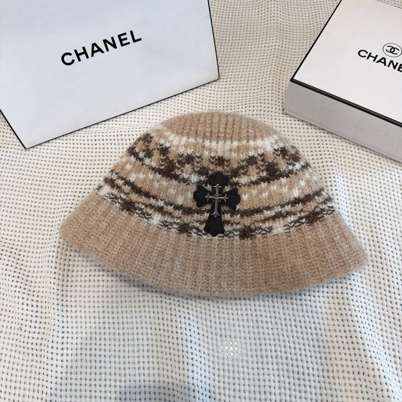 Chrome Hearts Knit Bucket Hat in White & Black & Red & Brown & Beige · view 5
