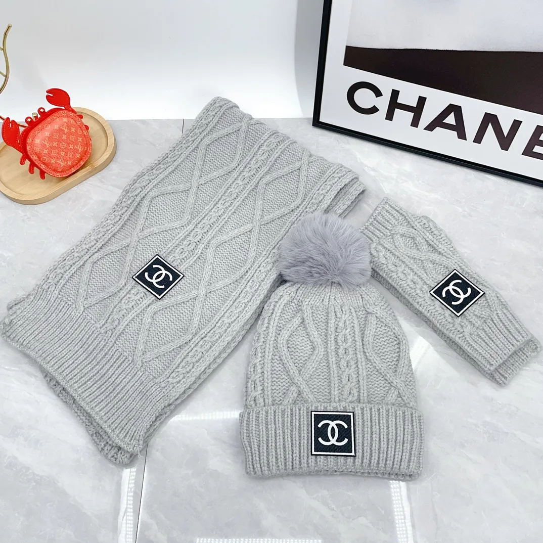 Chanel Wool Hat Scarf and Gloves Set in Grey · view 1