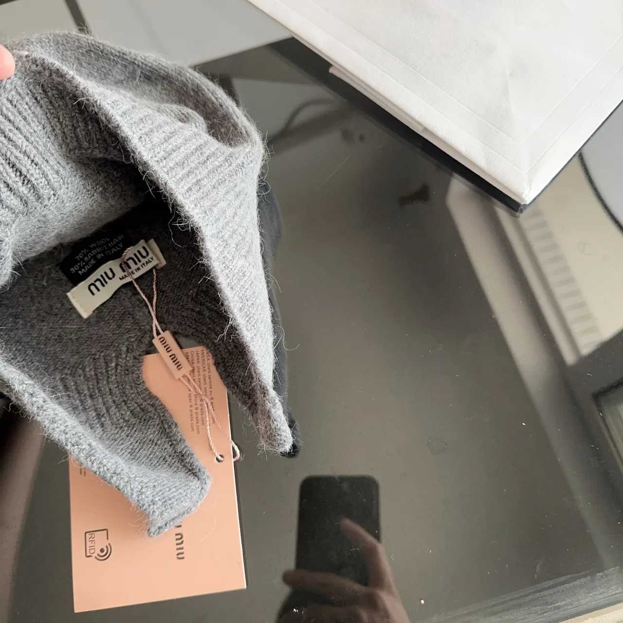 Miu Miu Ribbed Beanie in Grey · view 8