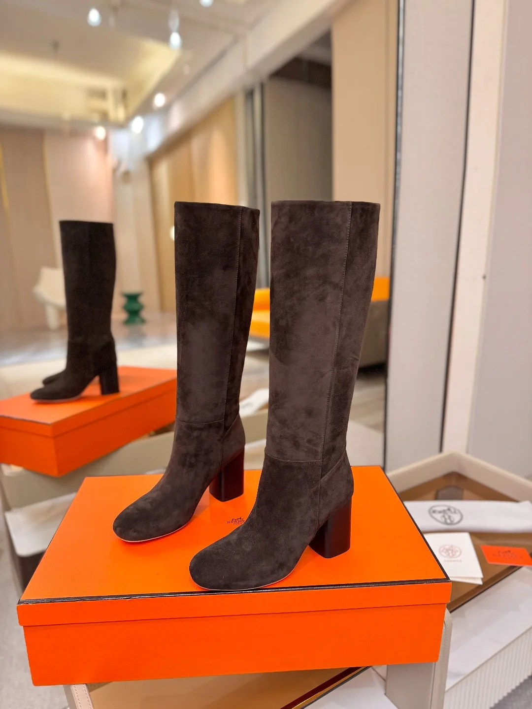 Hermes Cowhide Knee-High Boots in Brown · view 3