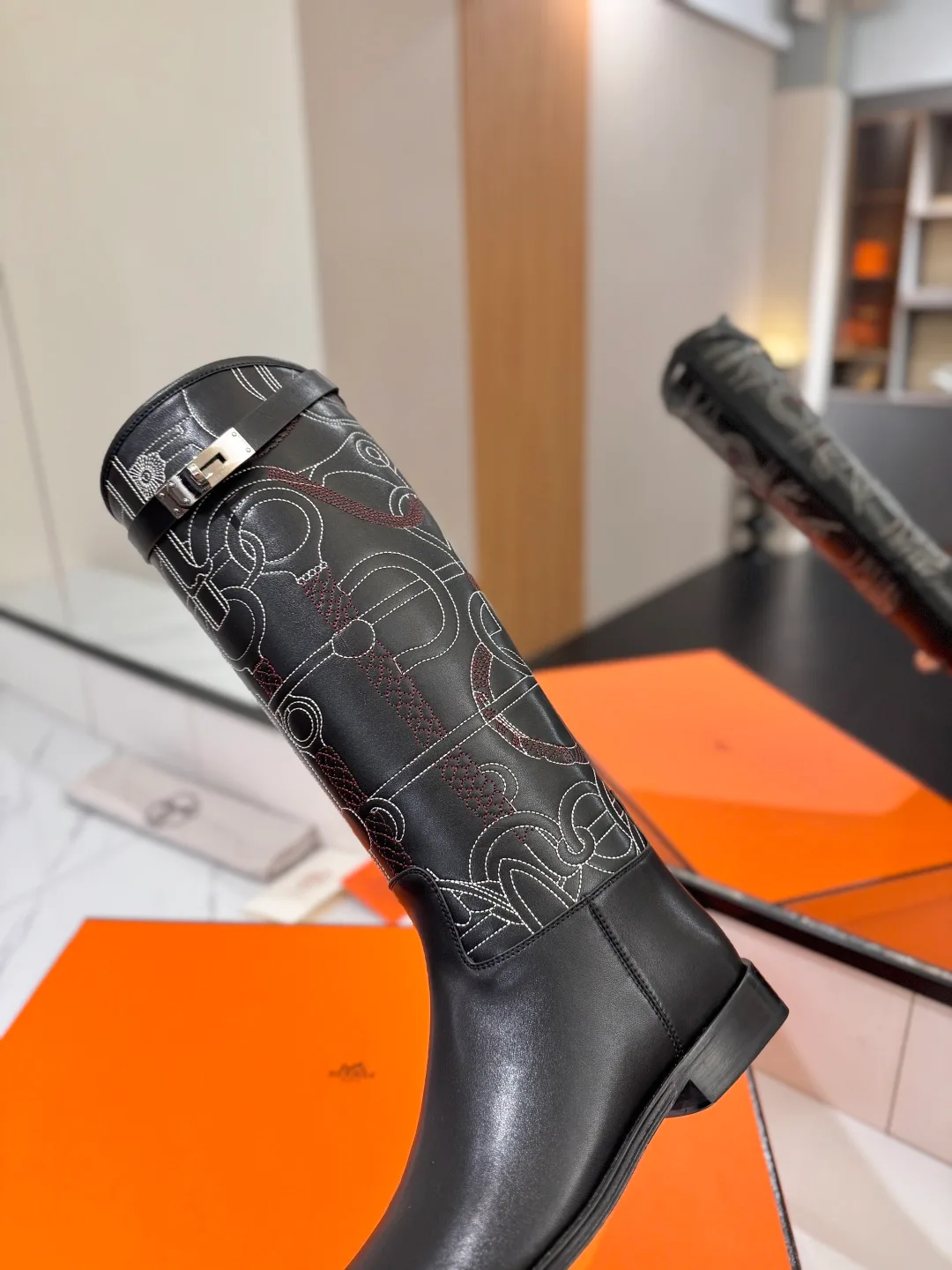 Hermes Cowhide Riding Boots in Black · view 8