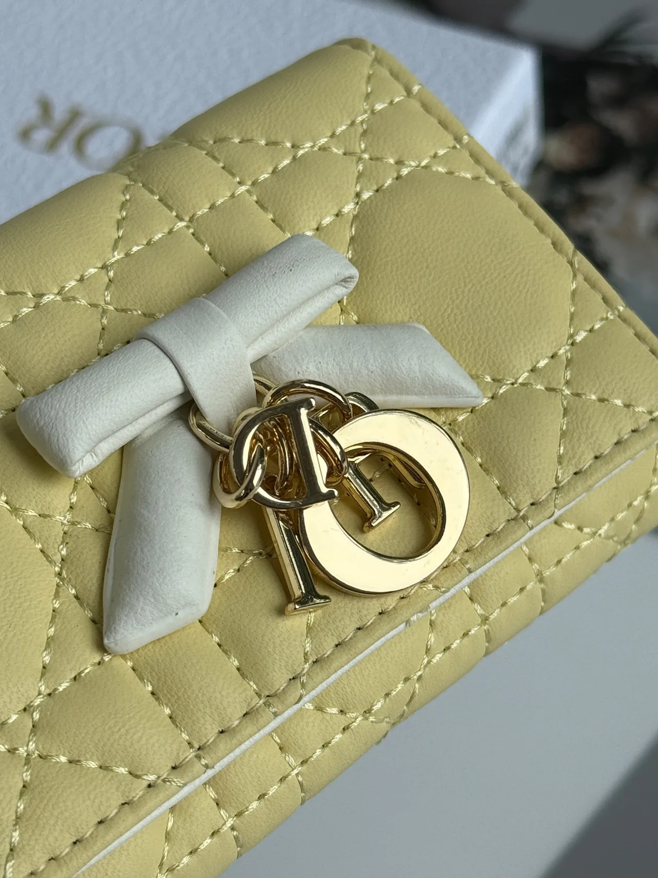 Dior Calfskin Quilted Glossy Wallet in Yellow · view 4