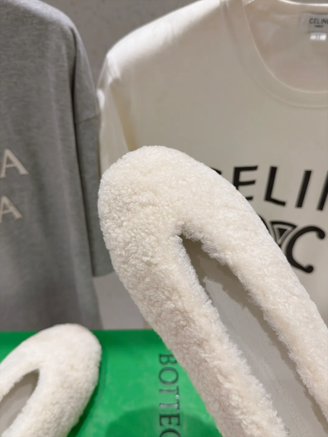 Celine Round-Toe Fleece Ballet Flats in Cream · view 7