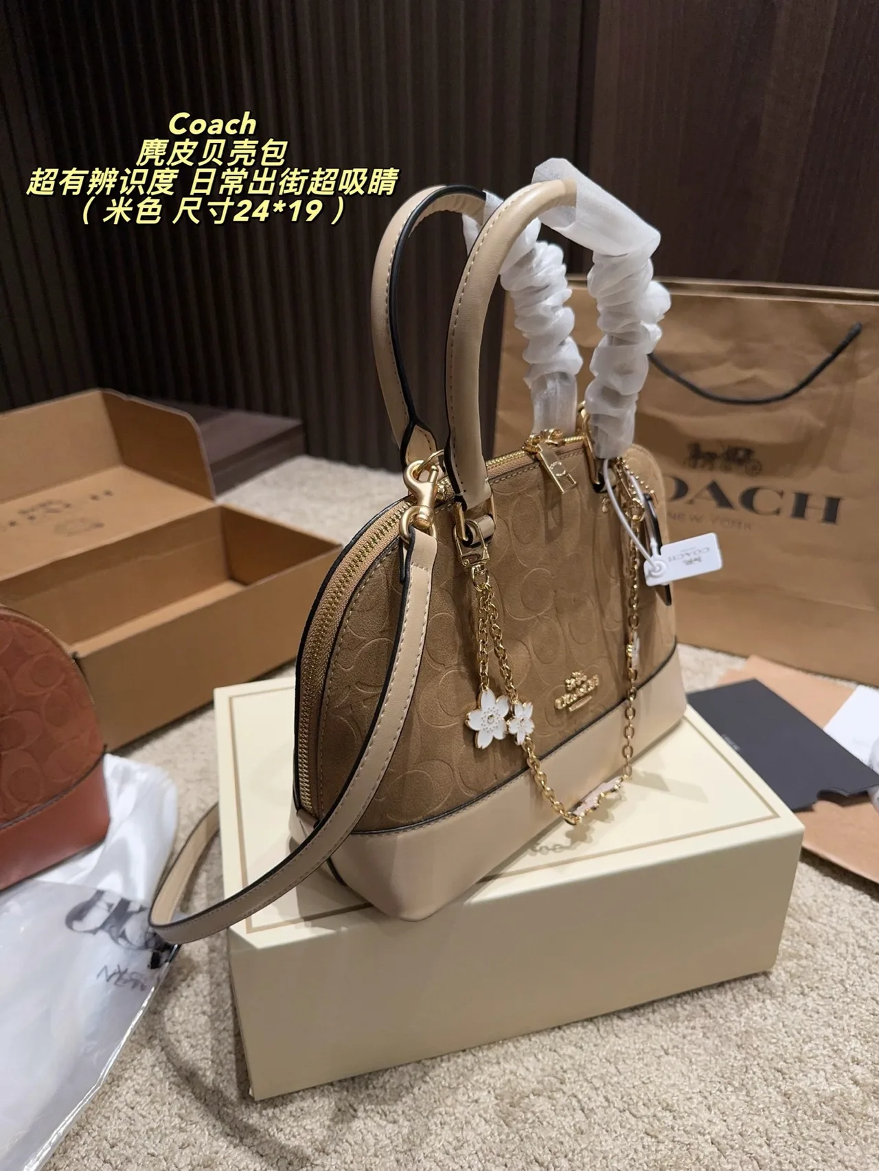 Coach Suede Handbag in Beige · view 2