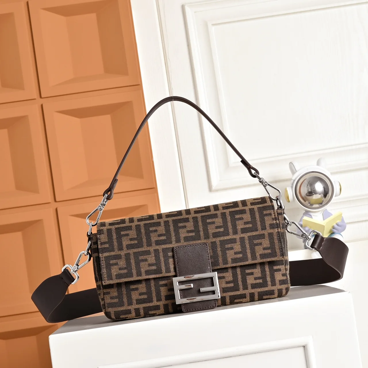 Fendi FF Monogram Baguette Bag in Brown · view 1