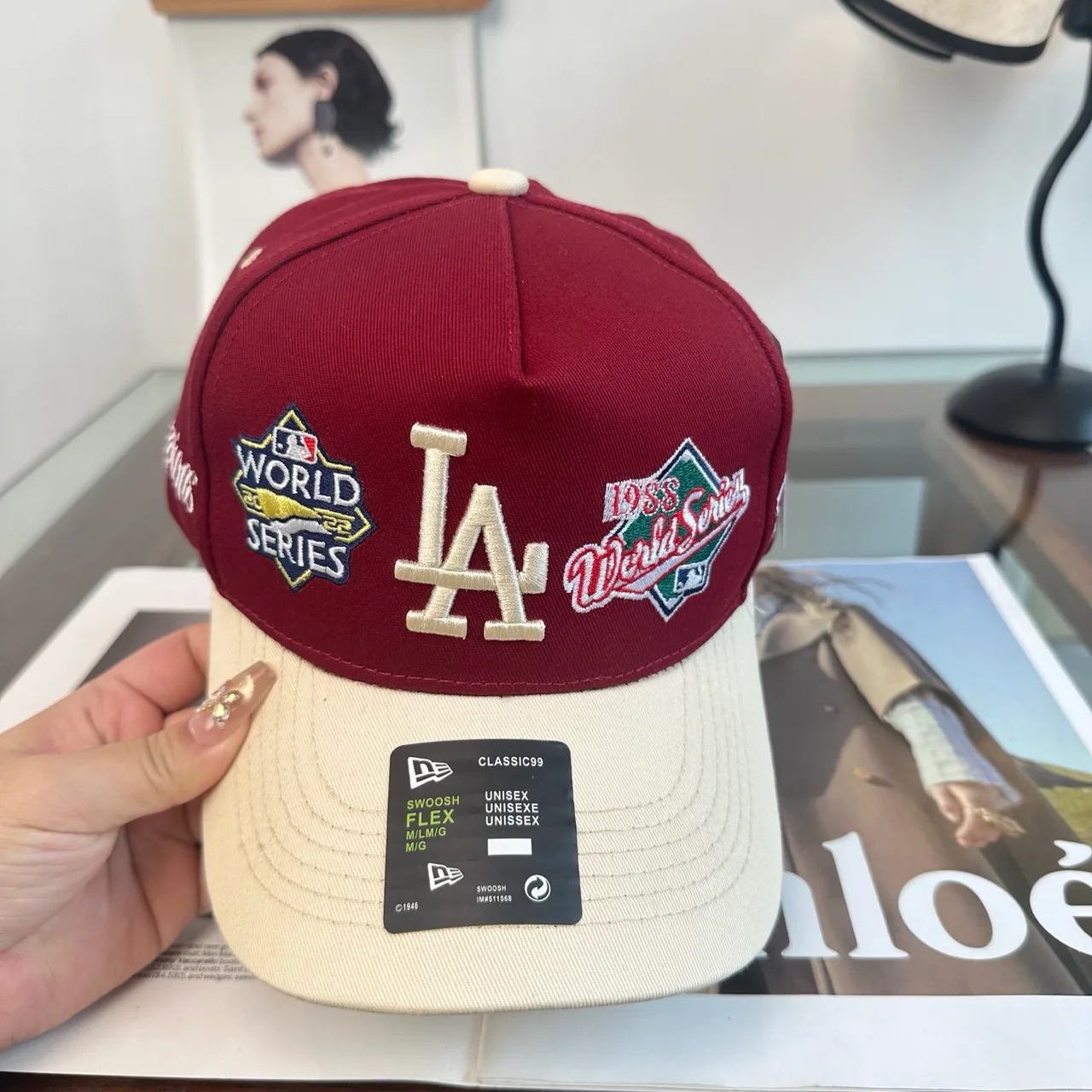 New Era Embroidered Baseball Cap in Burgundy · view 4