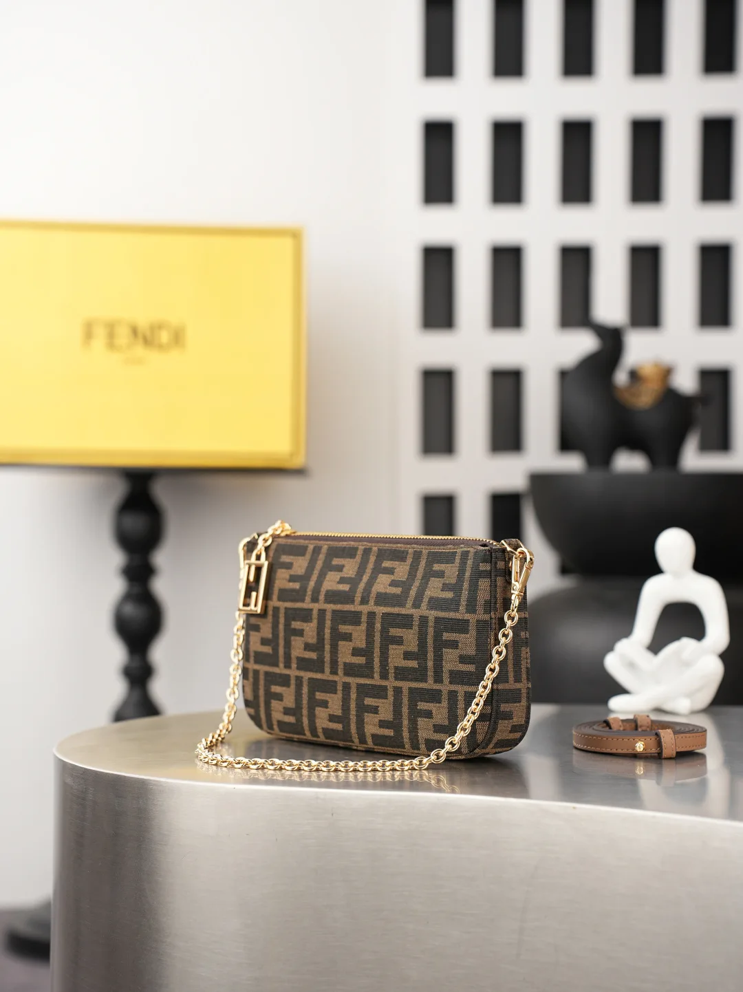 Fendi Baguette Denim Clutch in Brown · view 2