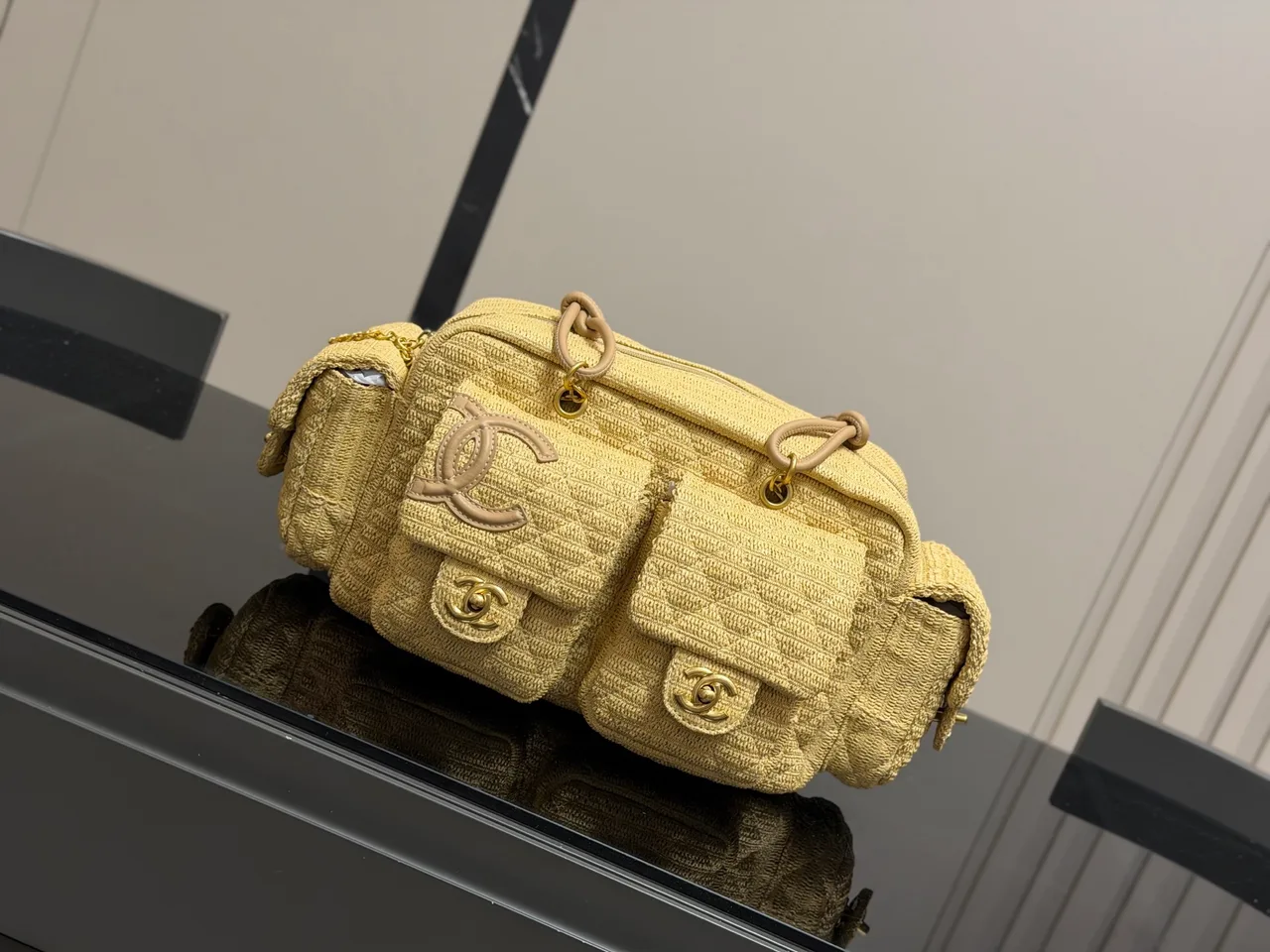 Chanel Denim Shoulder Bag in Yellow · view 2