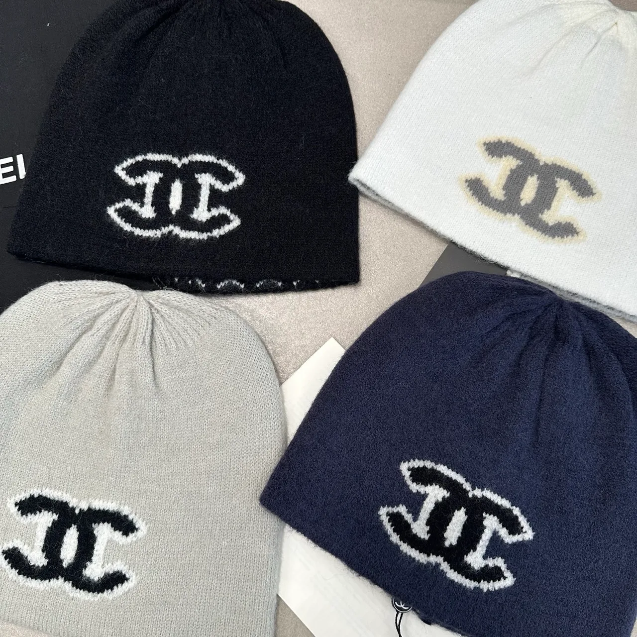 Chanel Reversible Beanie in Black & White & Blue & Grey · view 7