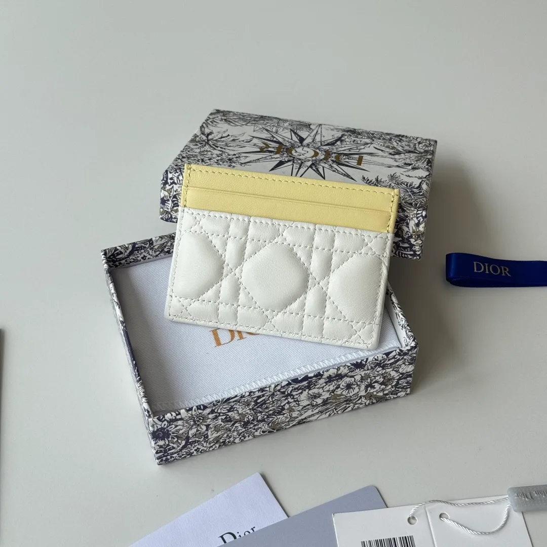 Dior Lambskin Quilted Bow Cardholder in White · view 3