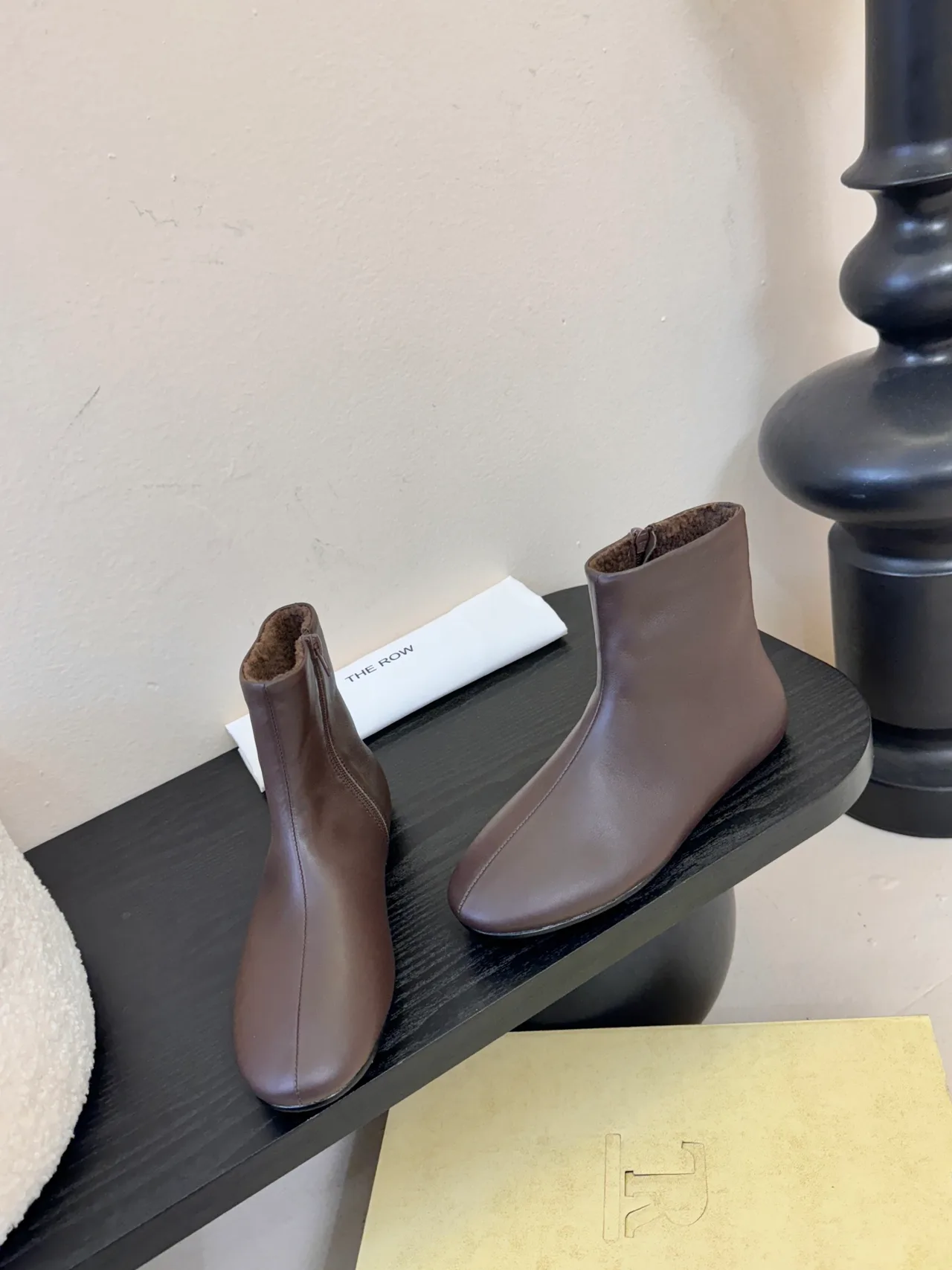 The Row Smooth Round-Toe Ankle Boots in Brown · view 3