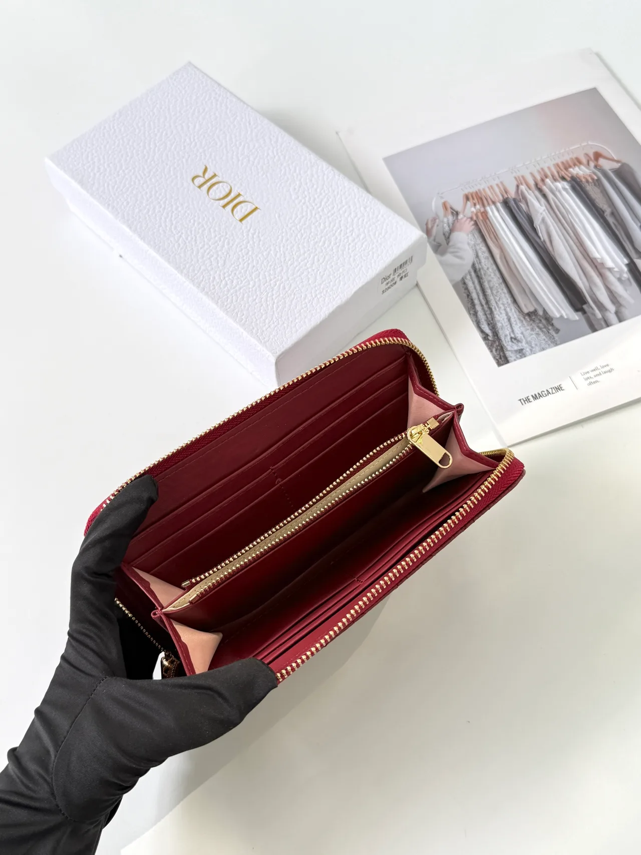Dior Lambskin Quilted Wallet in Burgundy · view 5