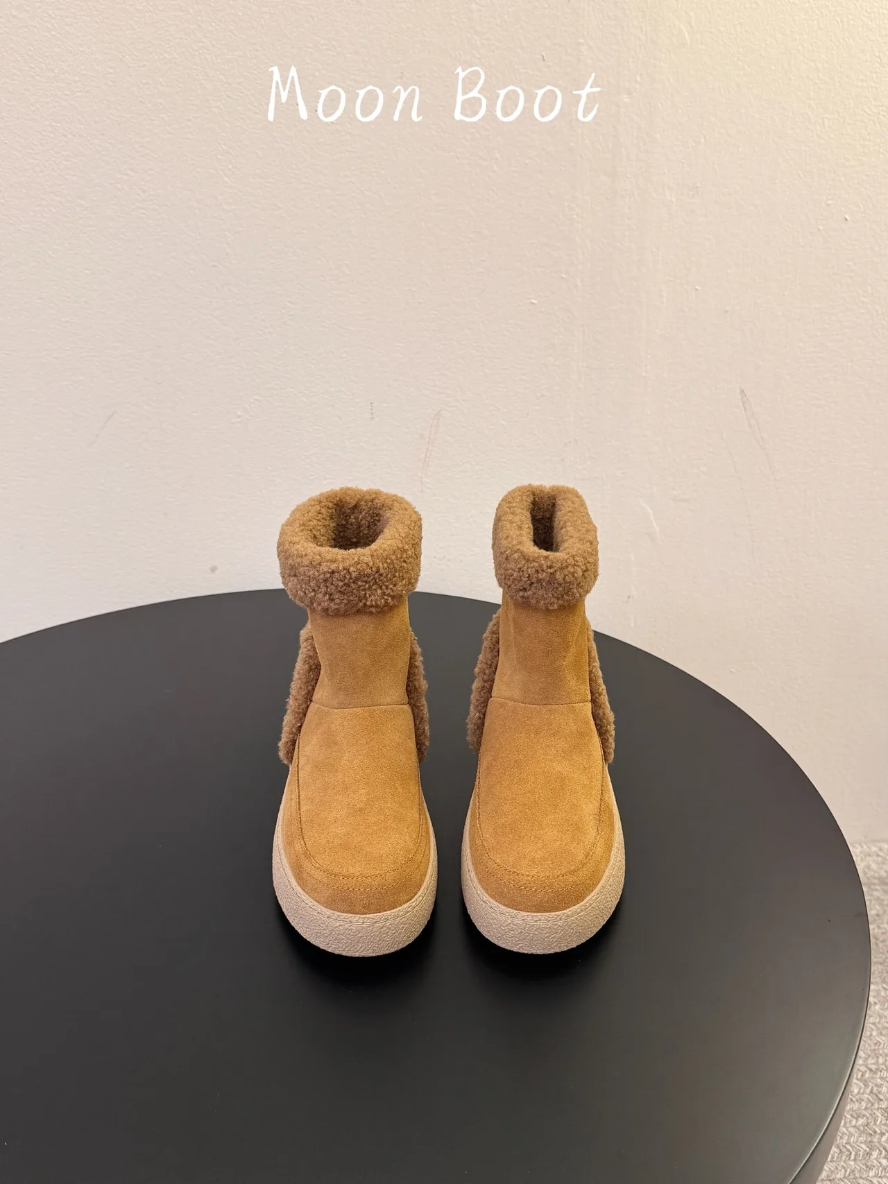 Moon Boot Cowhide Suede-Look Round-Toe Ankle Boots in Tan · view 1