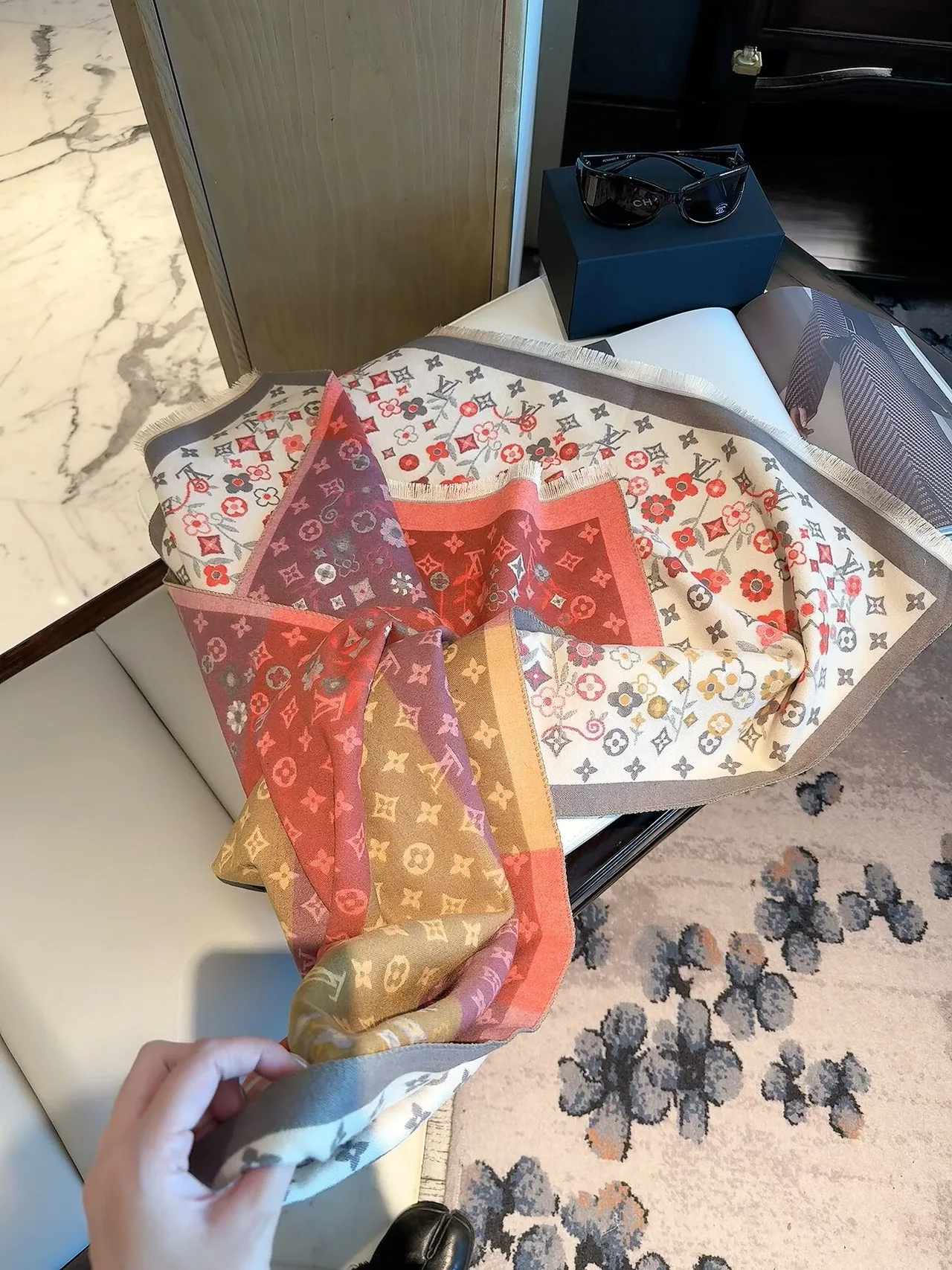 Louis Vuitton Floral monogram scarf in Cream & Brown · view 1