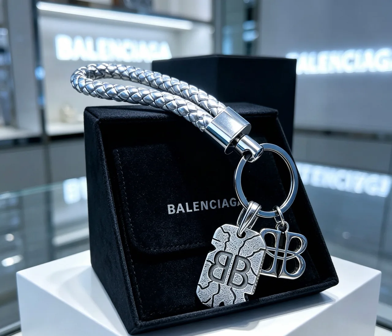 Balenciaga Braided strap key charm in Silver & Gold · view 1