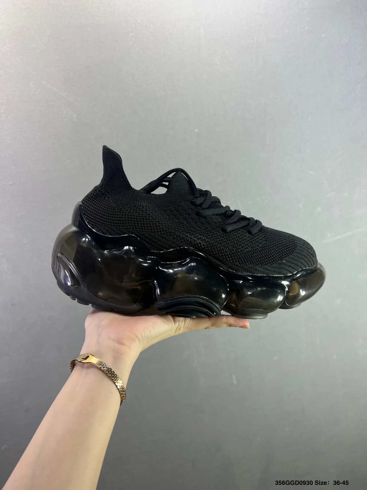 Glossy Air-Sole Knit Sneakers in Black · view 1