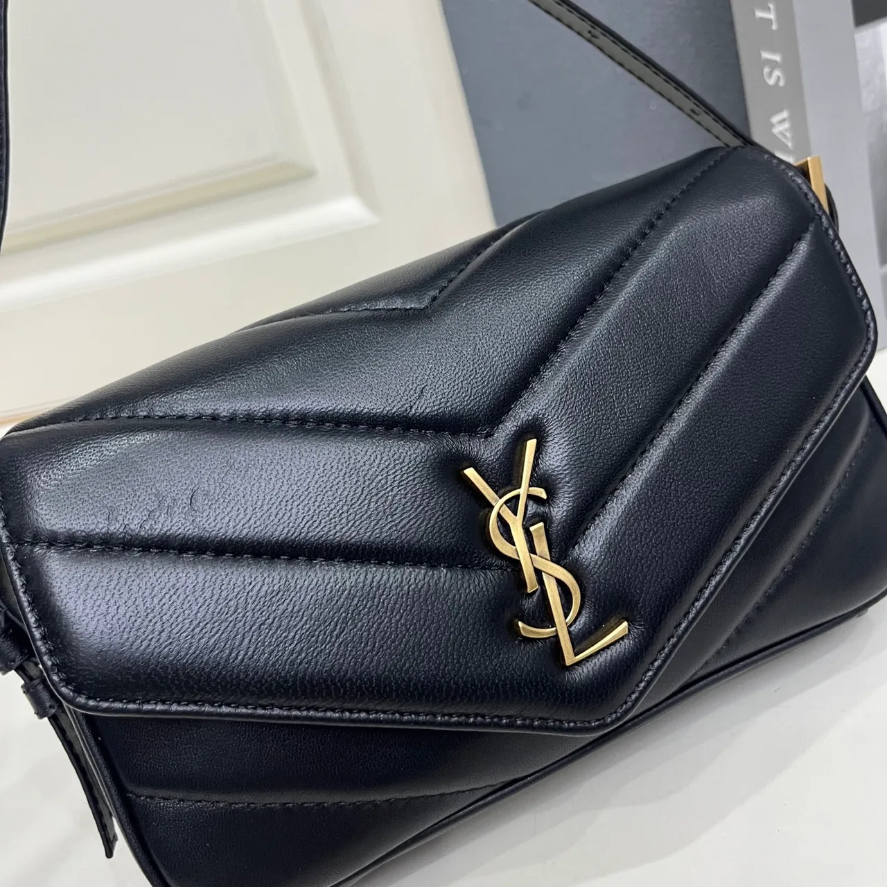 Saint Laurent Sheepskin Quilted Glossy Crossbody Bag in Black · view 4