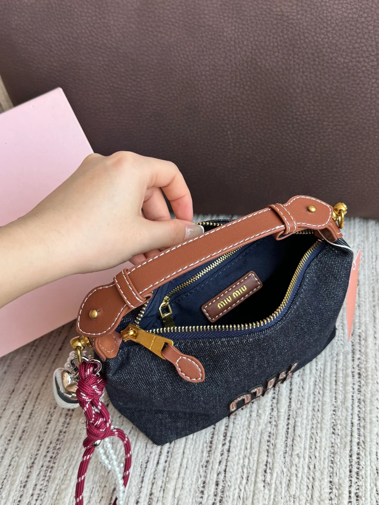 Miu Miu Embroidered Hobo Bag in Blue · view 8