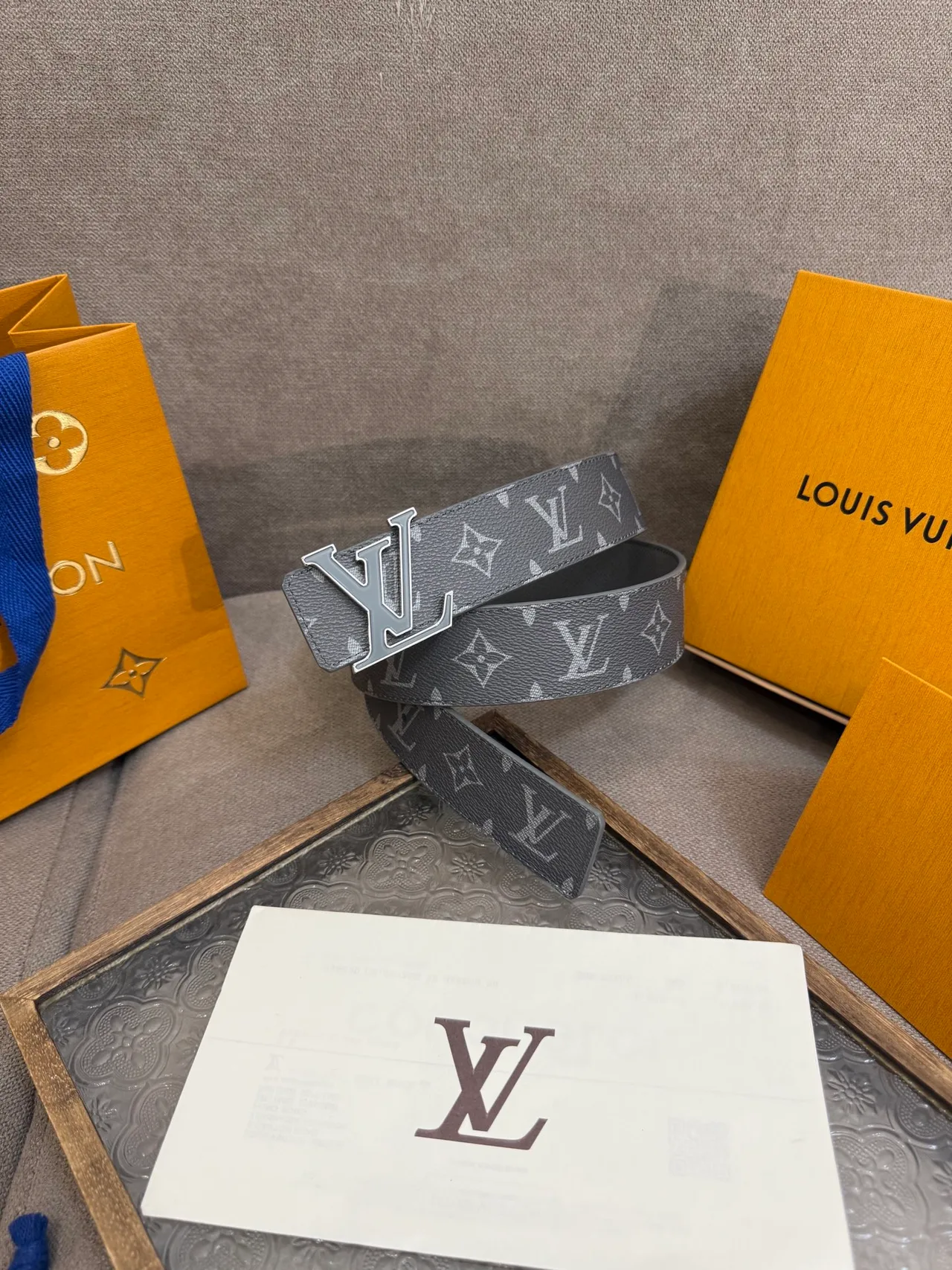 Louis Vuitton Leather Monogram Belt in Grey · view 2
