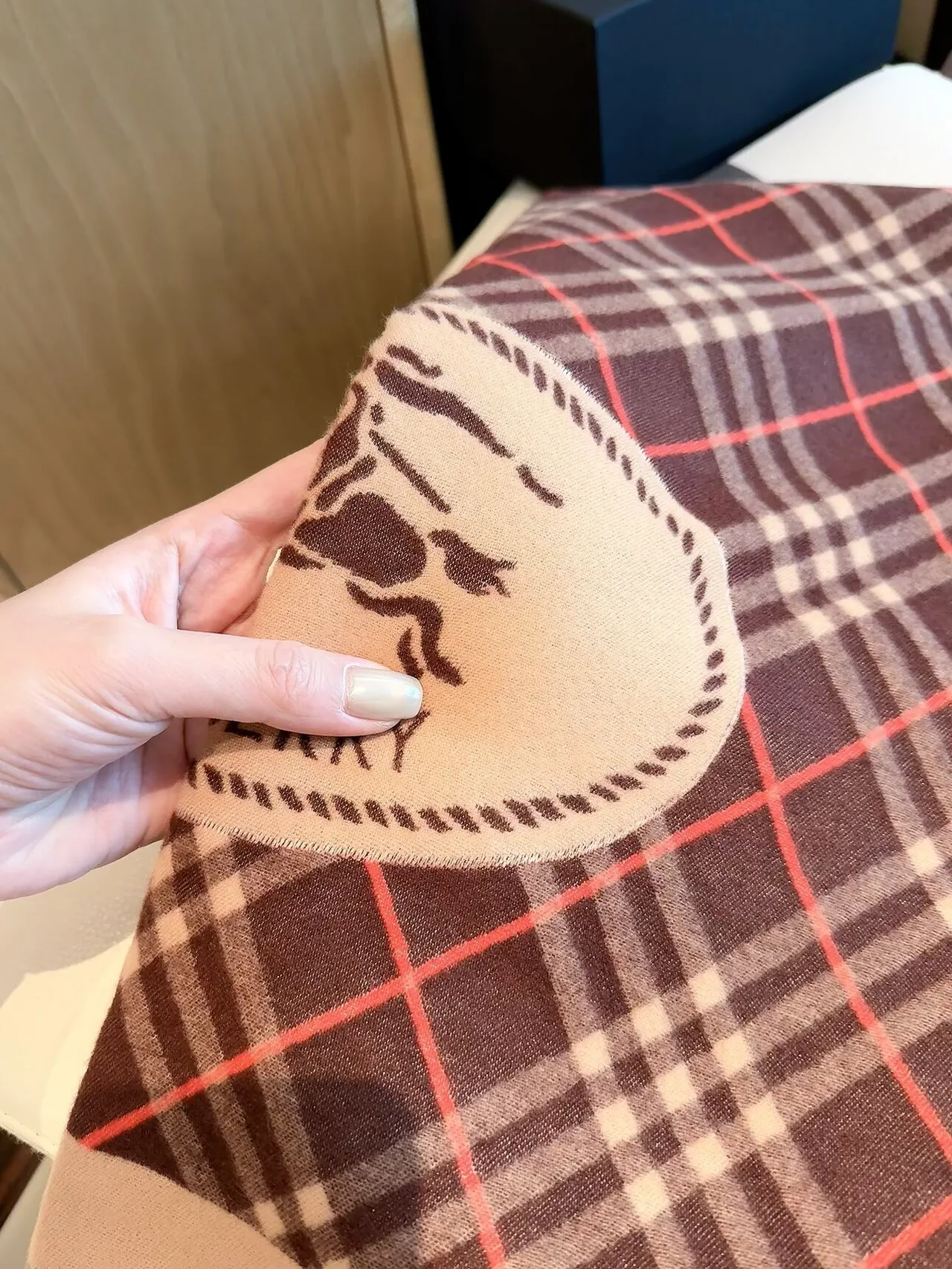 Burberry Check Equestrian Shawl in Brown & Beige · view 8