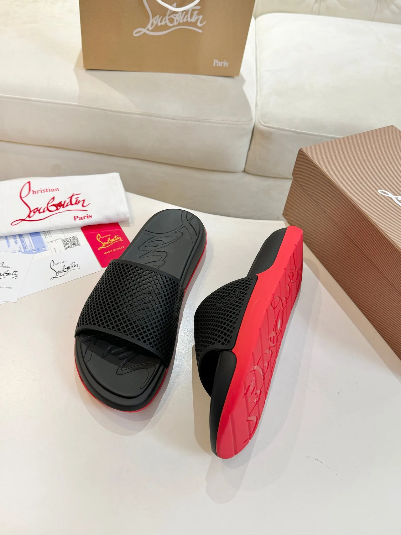 Christian Louboutin Smooth Slides in Black · view 7