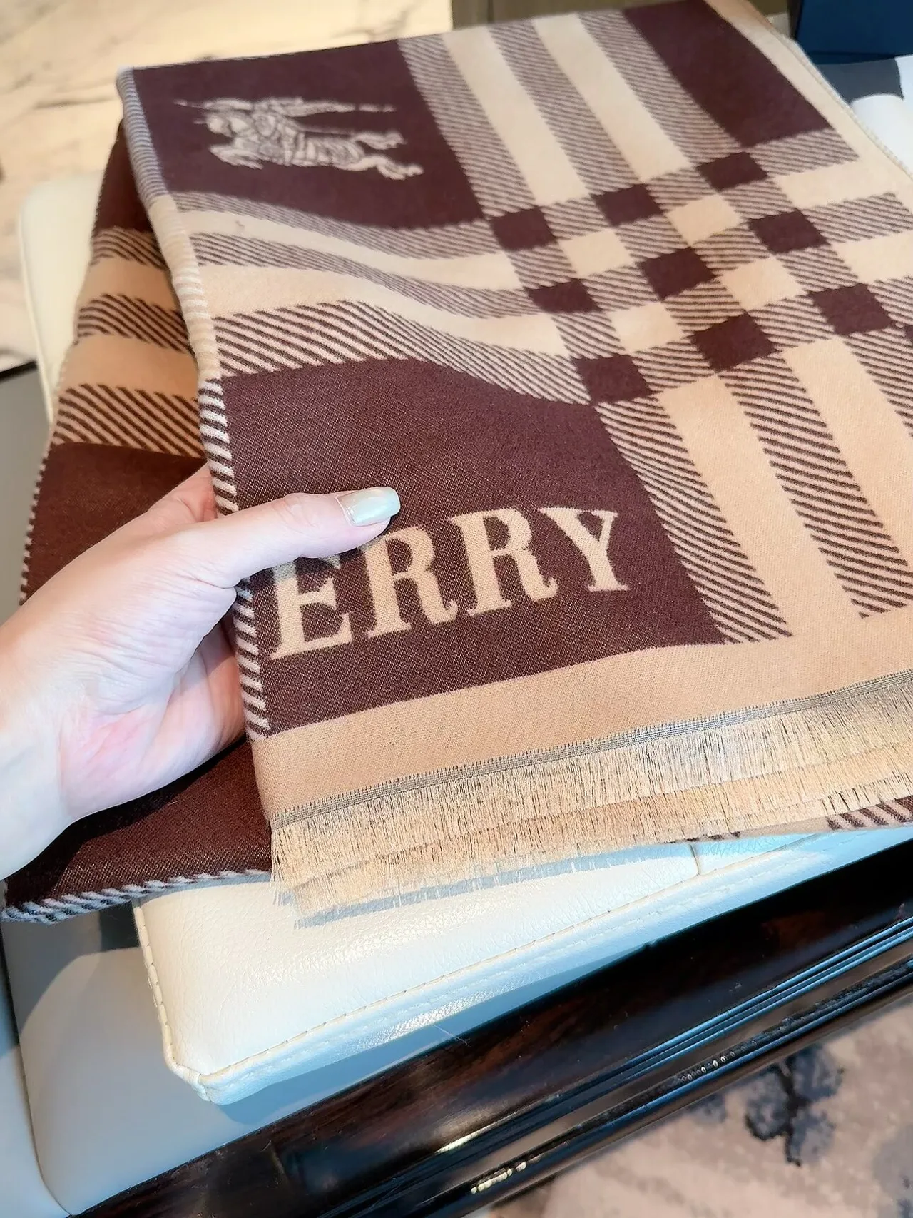 Burberry Reversible checked scarf in Brown & Black · view 8