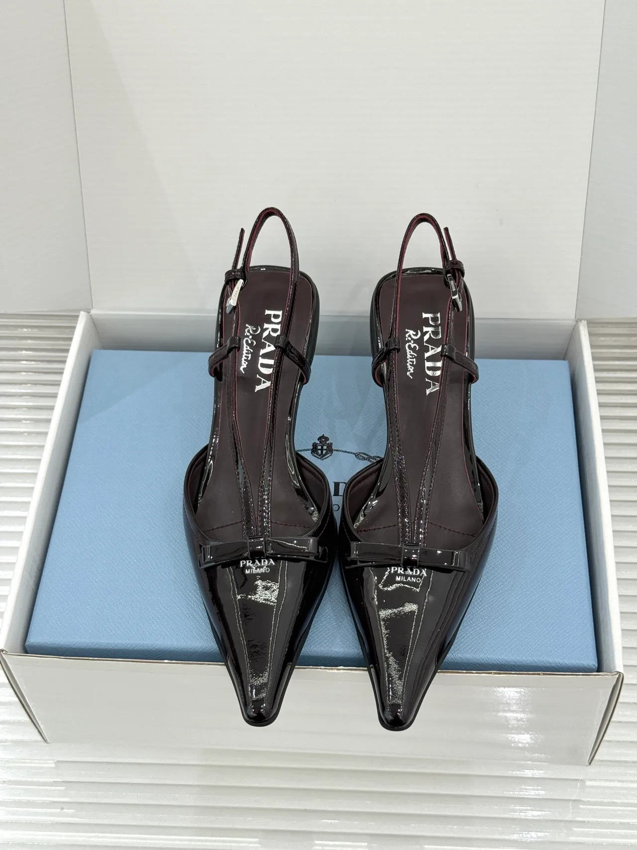 Prada Lambskin Pointed Slingback Pumps in Black · view 4
