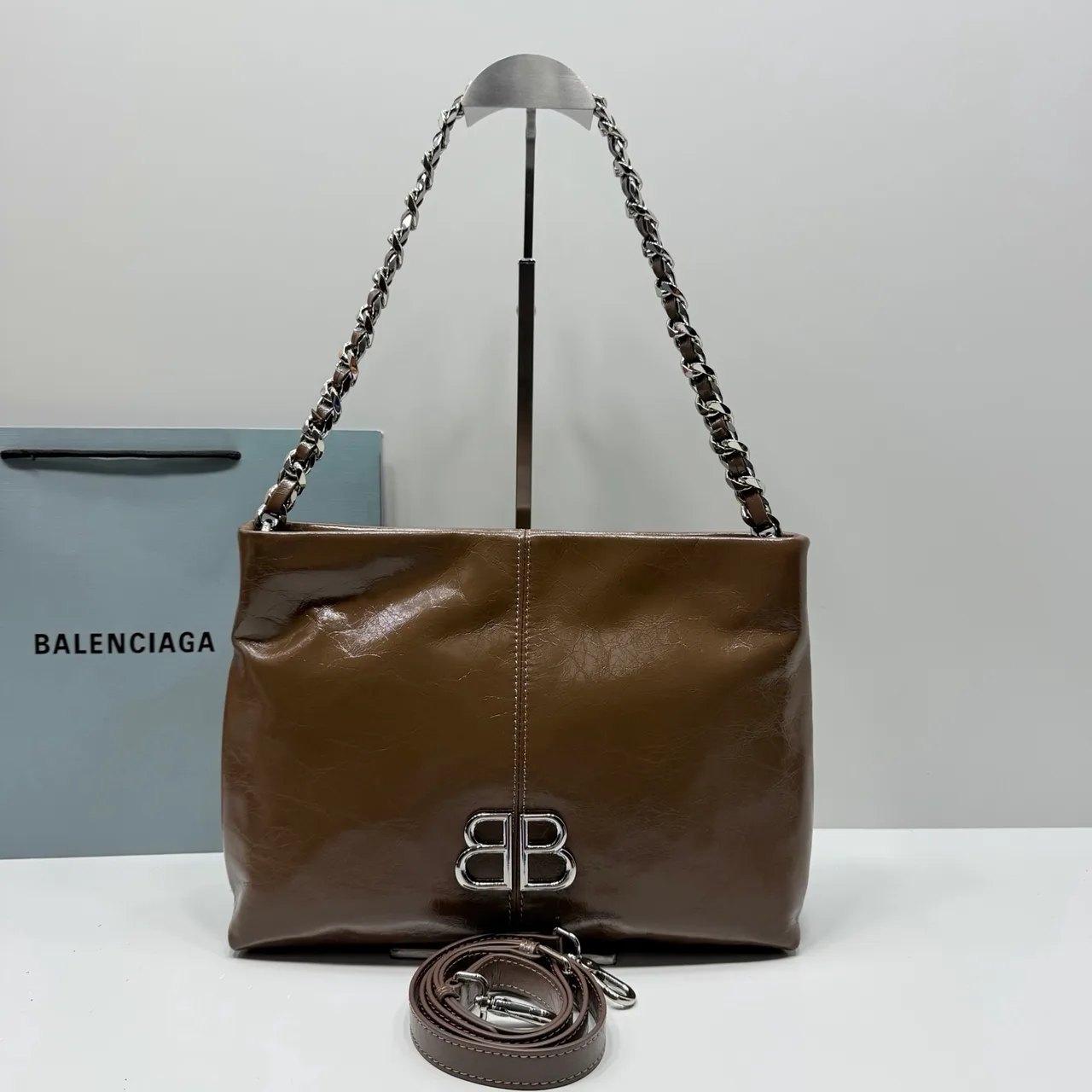 Balenciaga Cowhide Glossy Hobo Bag in Brown · view 1