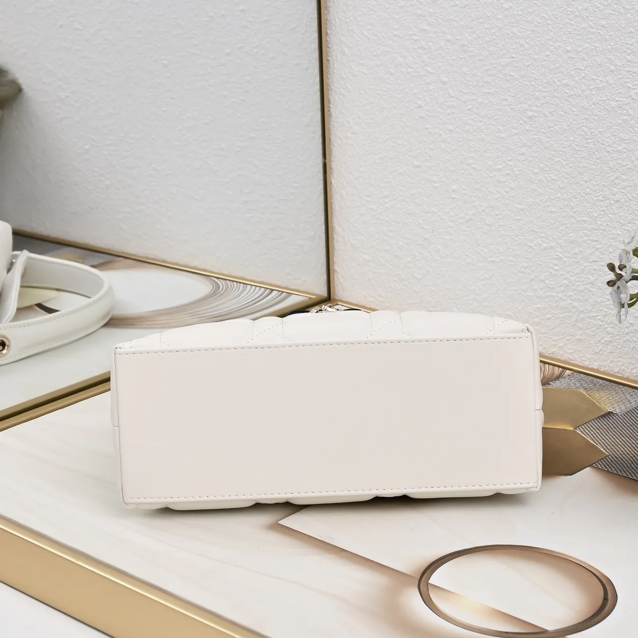Dior Sheepskin Quilted Top-Handle Bag in White · view 6