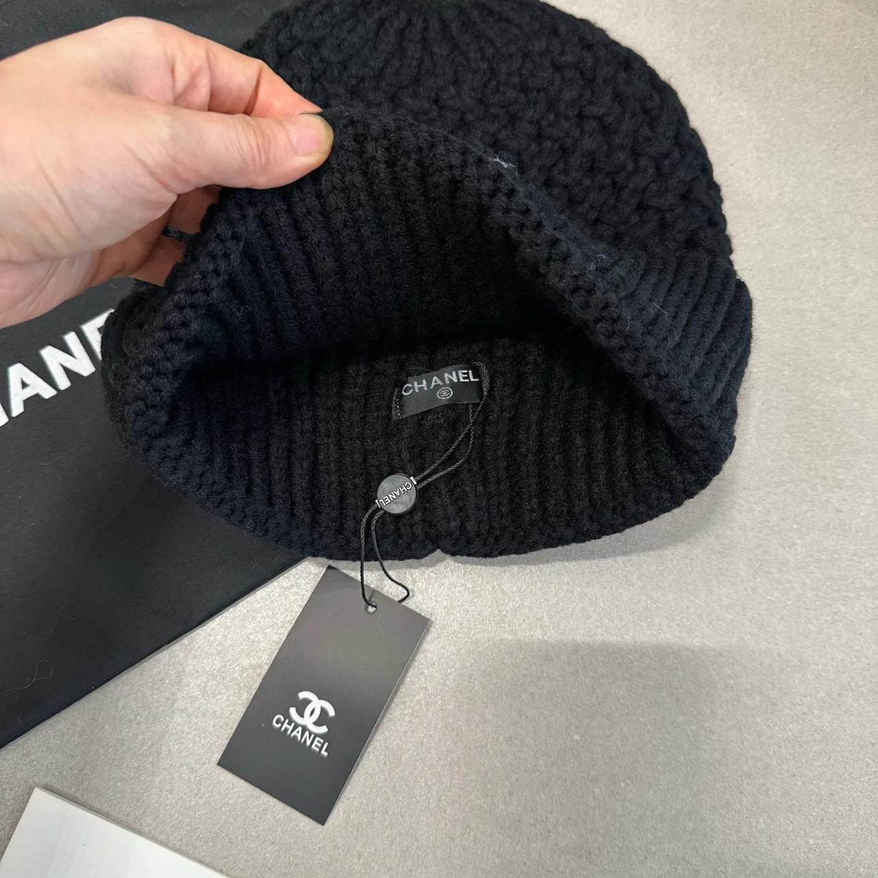Chanel Knit Beanie in Cream & Black · view 3