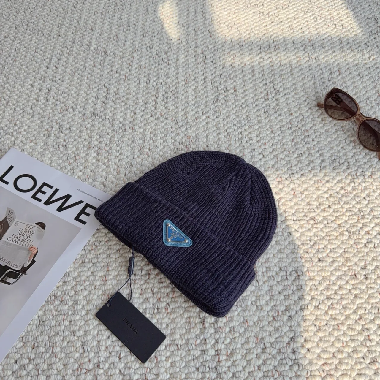 Prada Ribbed Beanie in Blue · view 6